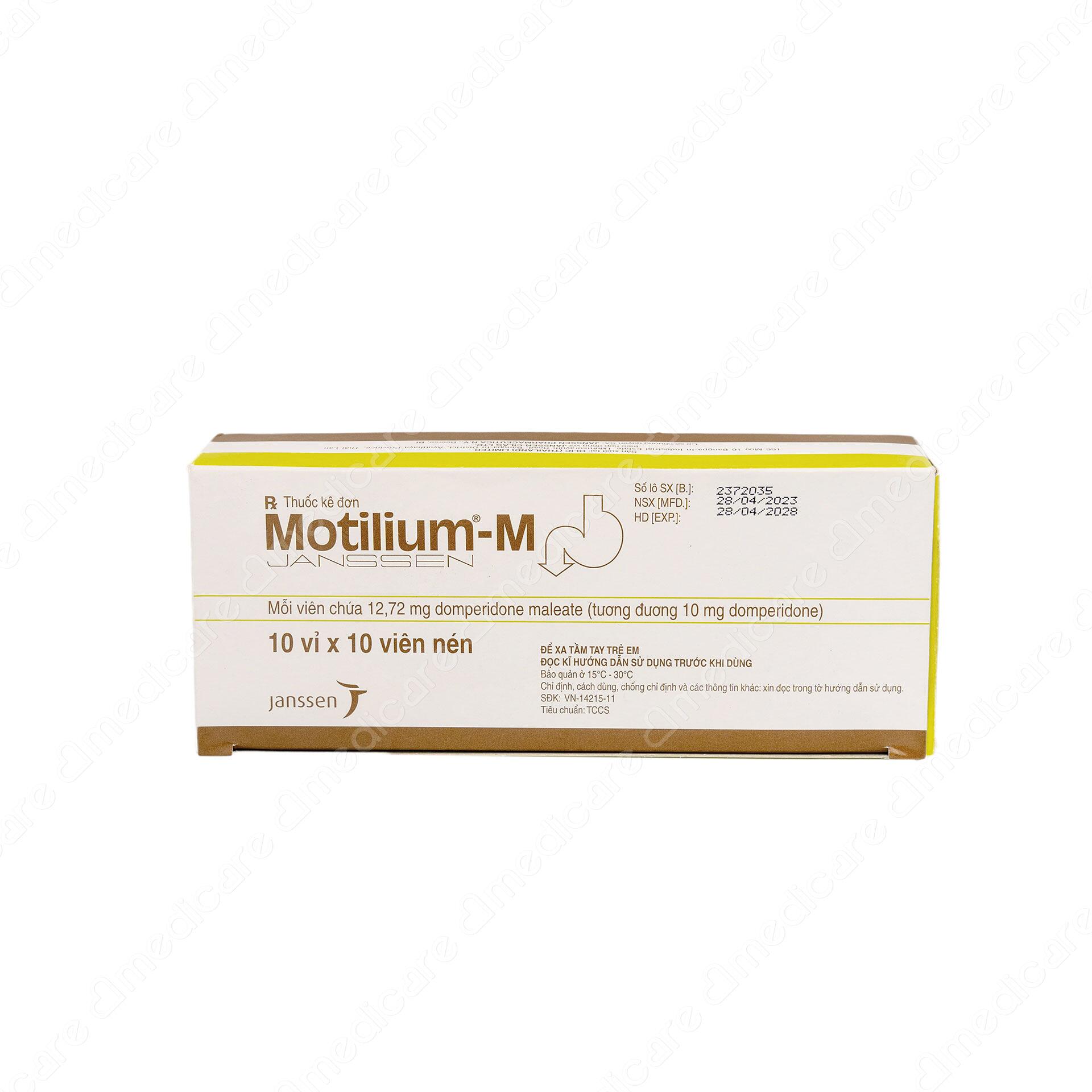 Thuốc Motilium-M được sản xuất bởi Olic (Thailand), có thành phần chính là domperidon maleat dùng chỉ định trong điều trị triệu chứng nôn và buồn nôn.