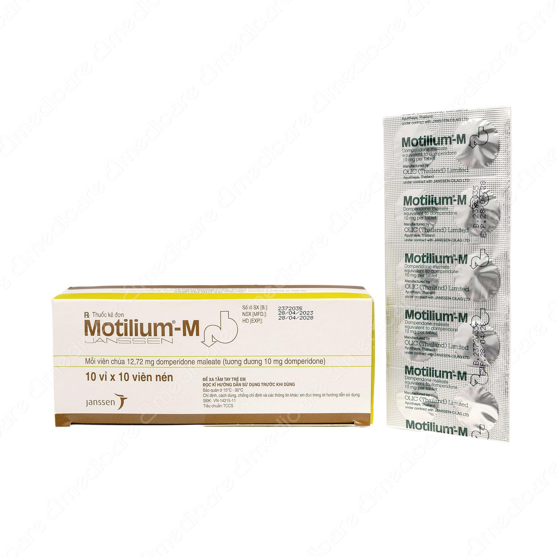 Thuốc Motilium-M được sản xuất bởi Olic (Thailand), có thành phần chính là domperidon maleat dùng chỉ định trong điều trị triệu chứng nôn và buồn nôn.