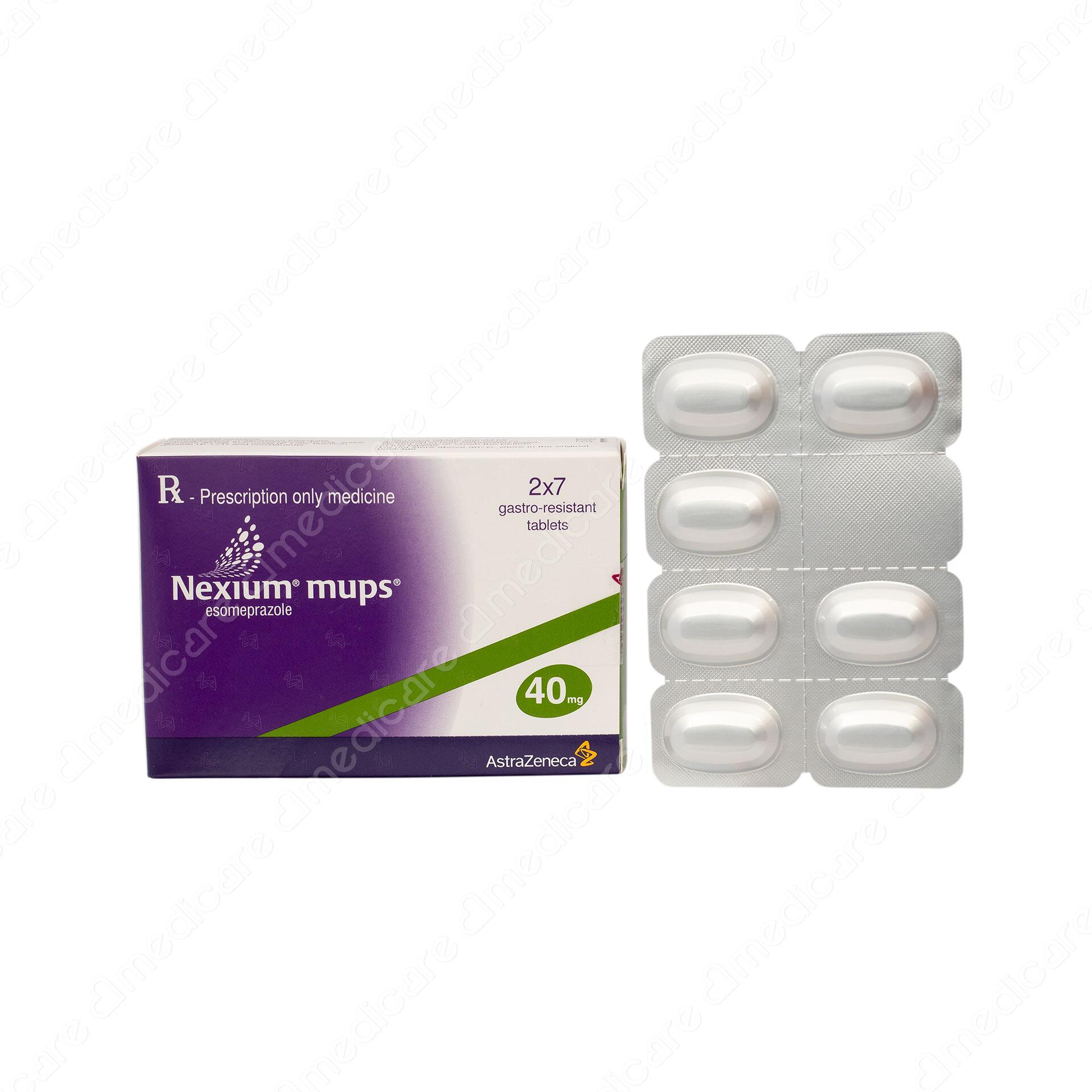 Thuốc NEXIUM MUPS 40mg là viên nén bao phim kháng dịch dạ dày là sản phẩm của AstraZeneca (Thuỵ Điển) có thành phần hoạt chất chính là Esomeprazole và được chỉ định trong điều trị các bệnh lý như trào ngược dạ dày - thực quản (GERD), loét dạ dày tá tràng và hội chứng Zollinger Ellison.