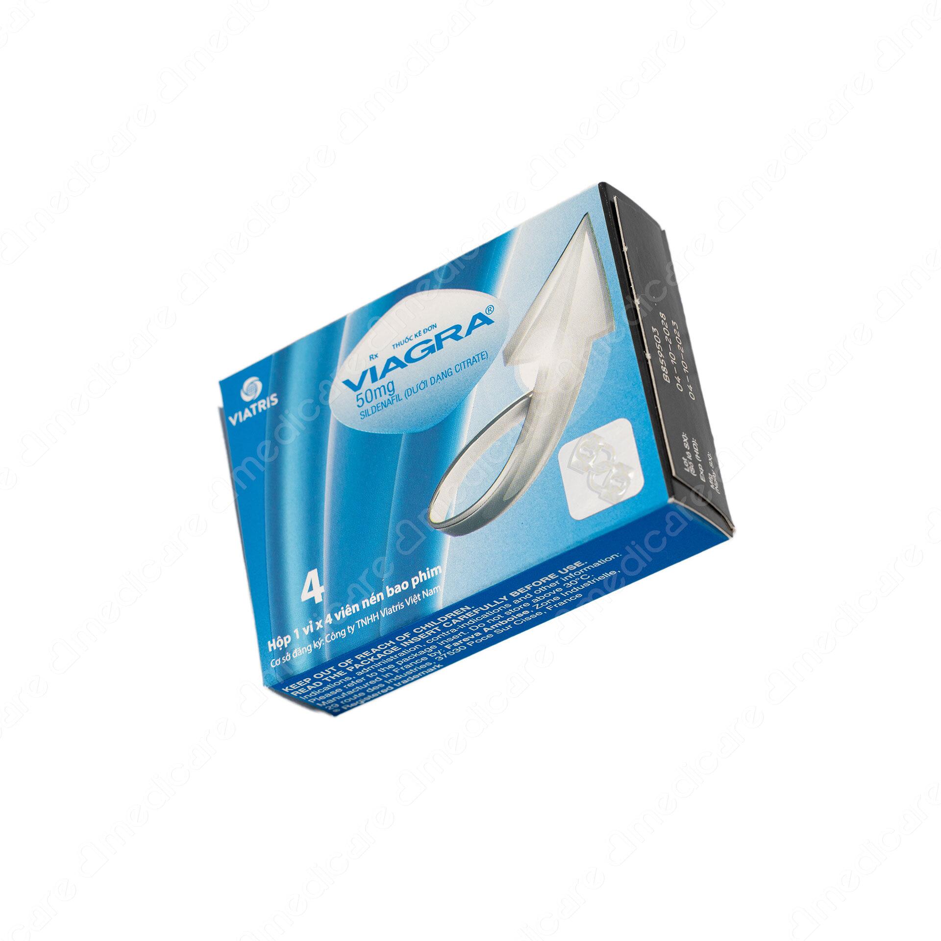 VIAGRA 50mg của công ty Pfizer Australia, thành phần chính là sildenafil citrate, là thuốc dùng để điều trị các rối loạn cương dương cho nam giới trưởng thành. Thuốc được bào chế dưới dạng viên nén bao phim hình kim cương tròn, màu xanh, thuốc thường được uống trước khi quan hệ tình dục 1 giờ.