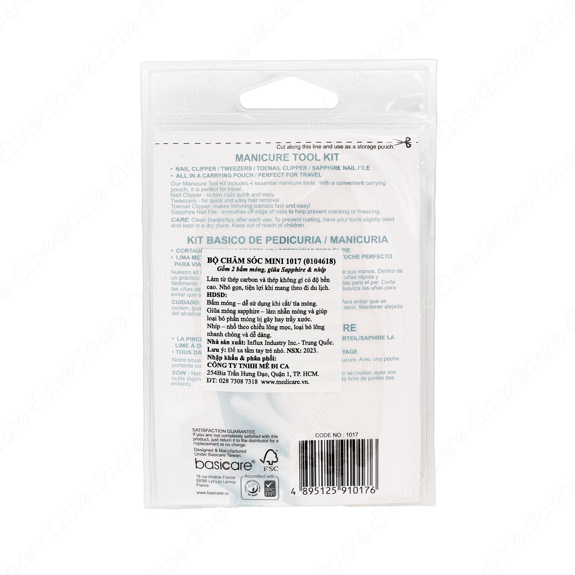 <a id="_heading=h.gjdgxs"></a>Bộ Chăm Sóc Mini Cắt Móng, Nhíp Và Dũa BASICARE 1017 lưỡi kềm sắc bén giúp tỉa móng nhanh chóng và dễ dàng có dũa nhỏ và nhíp, tiện lợi thuận tiện.