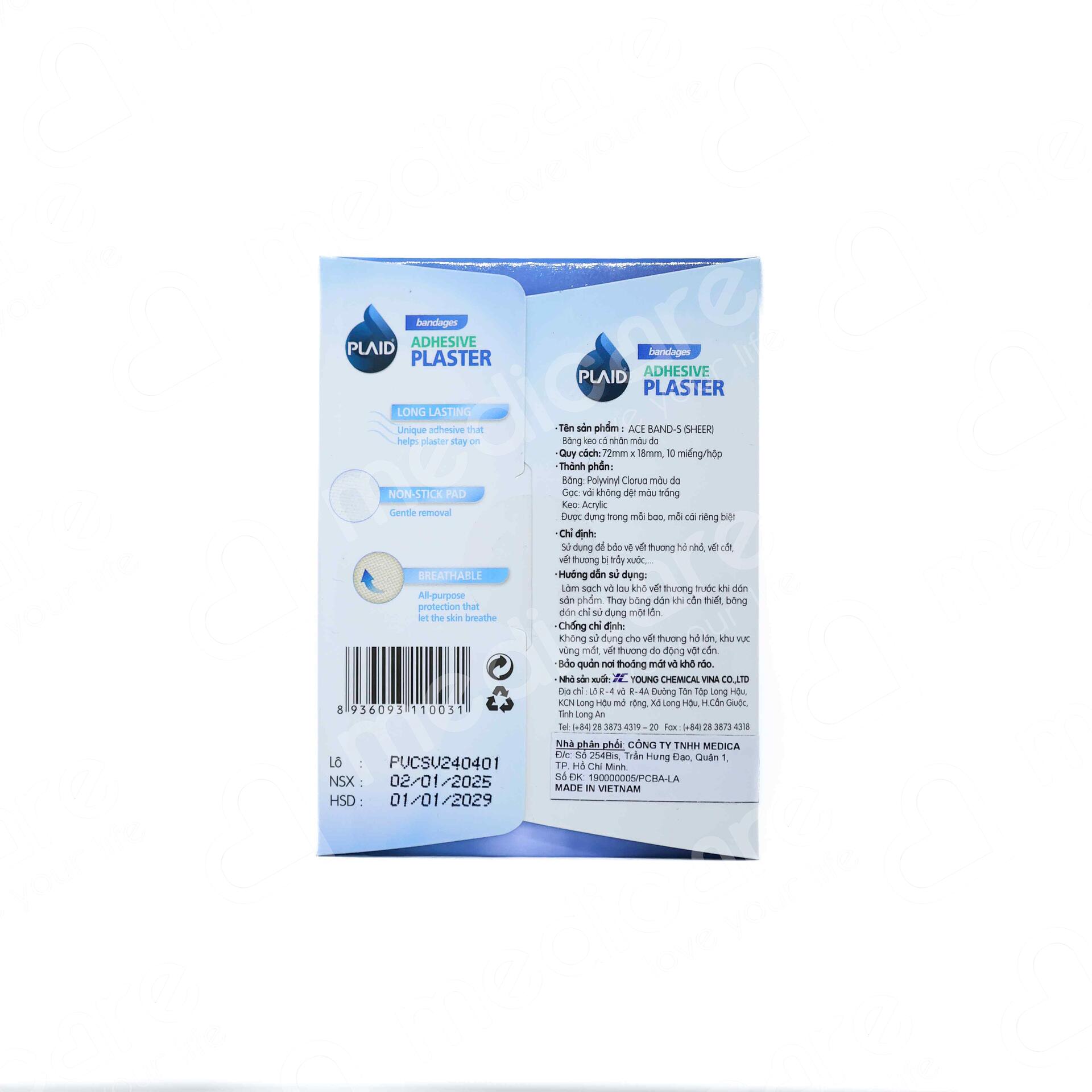 <a id="_heading=h. 30j0zll"></a>Băng cá nhân PLAID có chứa chất diệt khuẩn, bảo vệ vết thương không bị nhiễm trùng. 
