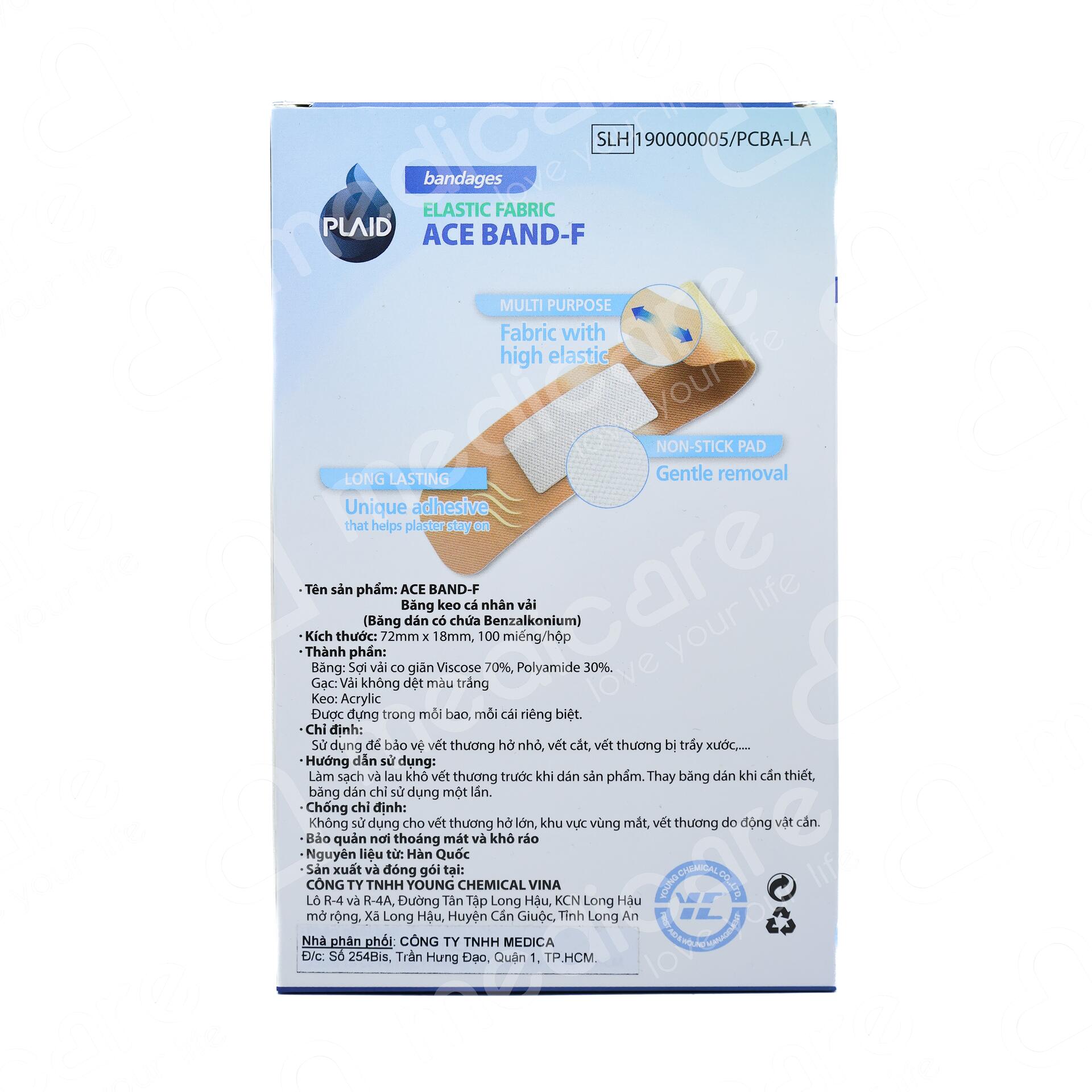 Băng cá nhân PLAID loại vải có chứa chất diệt khuẩn, bảo vệ vết thương không bị nhiễm trùng. 