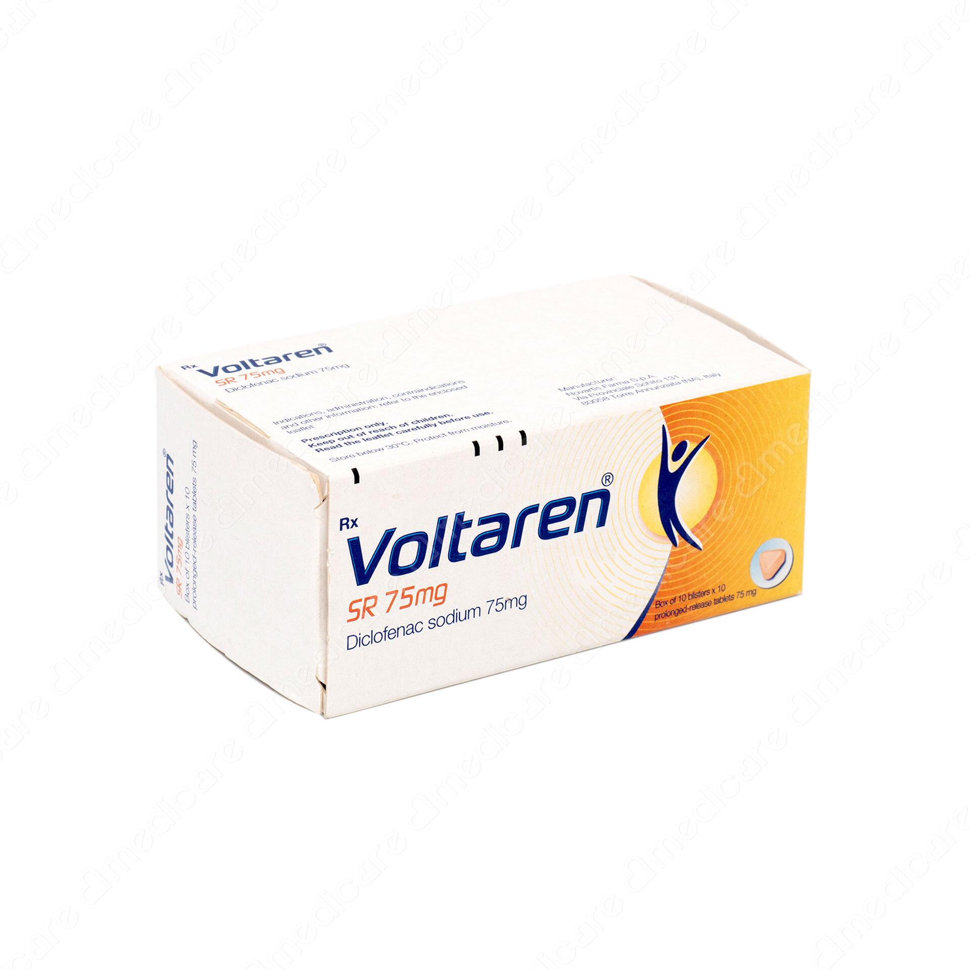 Thuốc VOLTAREN SR 75 mg của nhà sản xuất Novaris có thành phần là diclofenac Na có tác dụng điều trị viêm đau xương khớp; viêm và sưng sau chấn thương hoặc sau phẫu thuật; đau bụng kinh, viêm phần phụ; hỗ trợ trong nhiễm trùng cấp tai mũi họng.