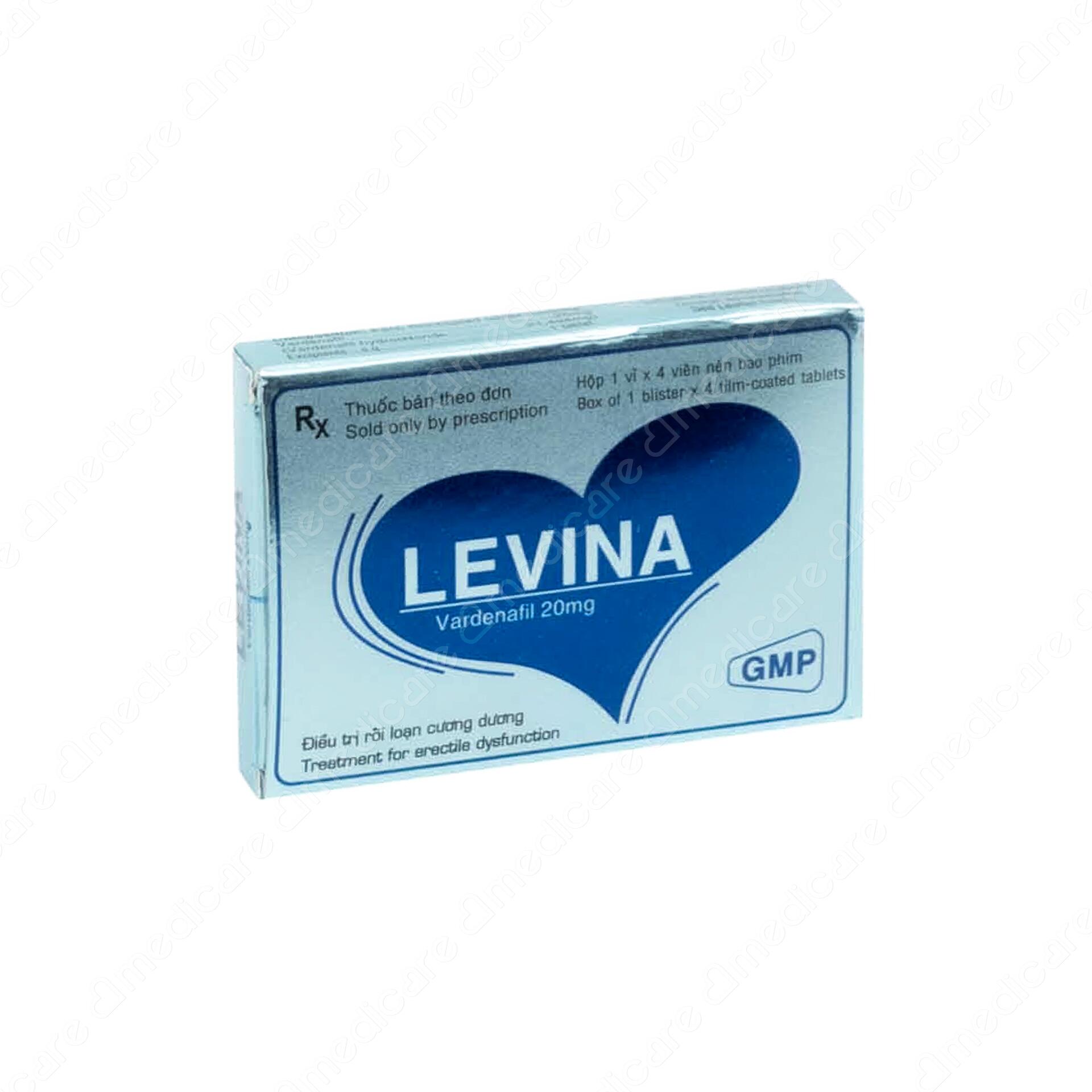 Thuốc Levina là thuốc kê đơn có chứa hoạt chất Vardenafil có tác dụng trong điều trị tình trạng rối loạn cương dương, xuất tinh sớm ở nam giới. Thuốc được nghiên cứu và sản xuất bởi Công ty cổ phần Armephaco.
