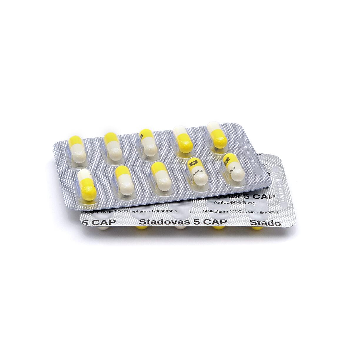 Thuốc Stadovas 5 CAP được sản xuất bởi Công ty TNHH LD Stellapharm, có thành phần chính là amlodipine, được chỉ định trong trường hợp tăng huyết áp, bệnh nhân đau thắt ngực ổn định mạn tính và bệnh nhân đau thắt ngực do co thắt mạch (Đau thắt ngực Prinzmetal).