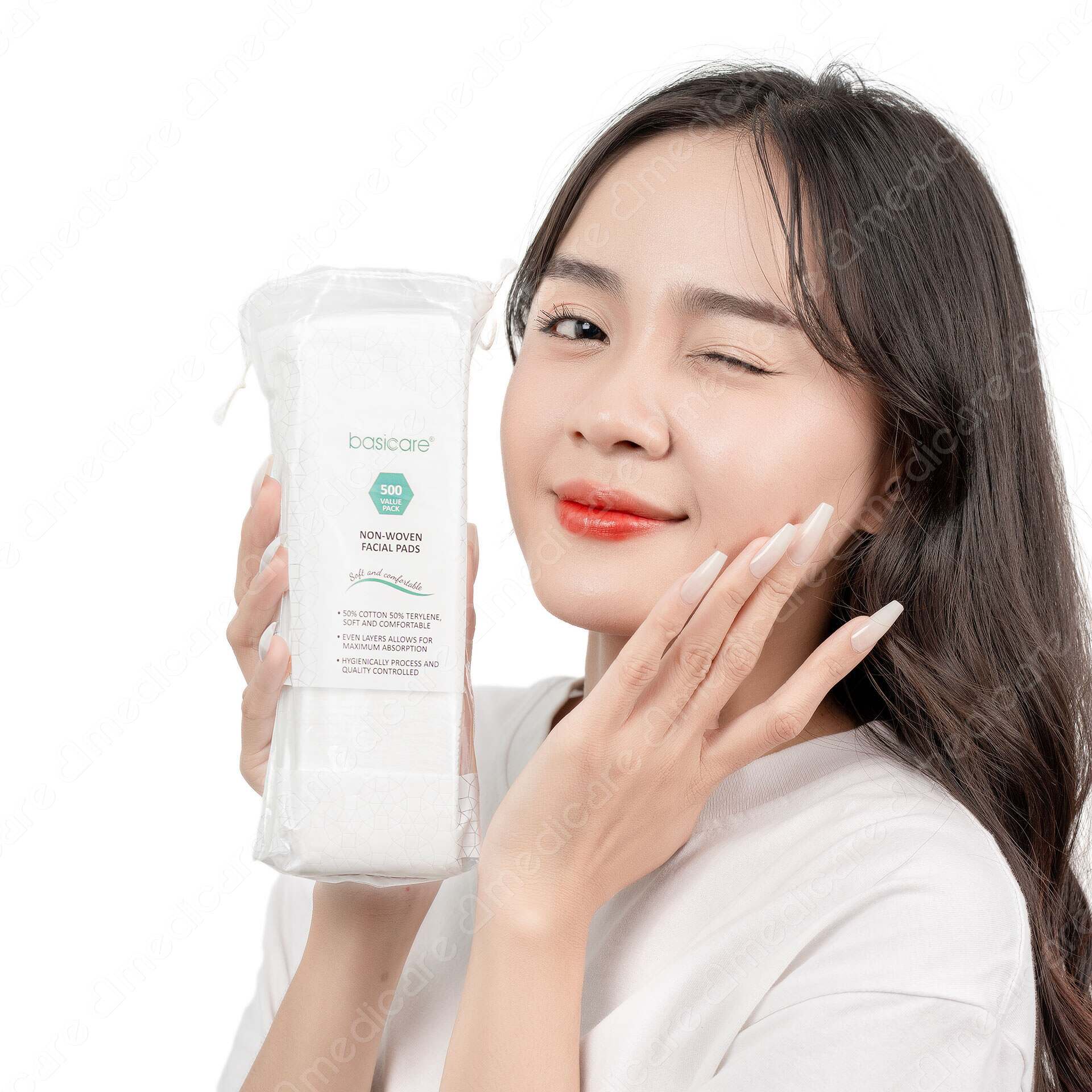 Bông Tẩy Trang BASICARE Siêu Mỏng giúp tiết kiệm nước cân bằng và nước tẩy trang, nước tẩy móng.