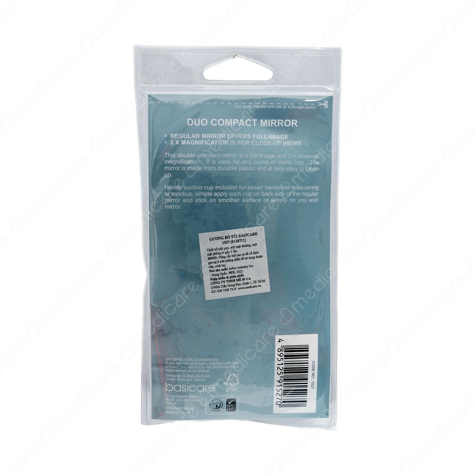Gương Bỏ Túi BASICARE phản chiếu hình ảnh chân thực với 2 tỉ lệ x1 và x2. Thiết kế nhỏ gọn, dễ dàng mang theo bất cứ đâu.