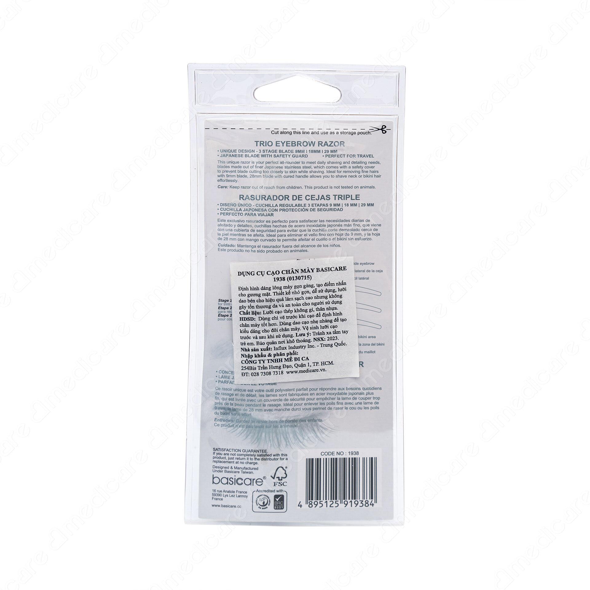 Dụng Cụ Cạo Chân Mày BASICARE giúp loại bỏ vùng lông không mong muốn độ chính xác cao cho các vùng nhạy cảm như mép, lông mày và vùng bikini.