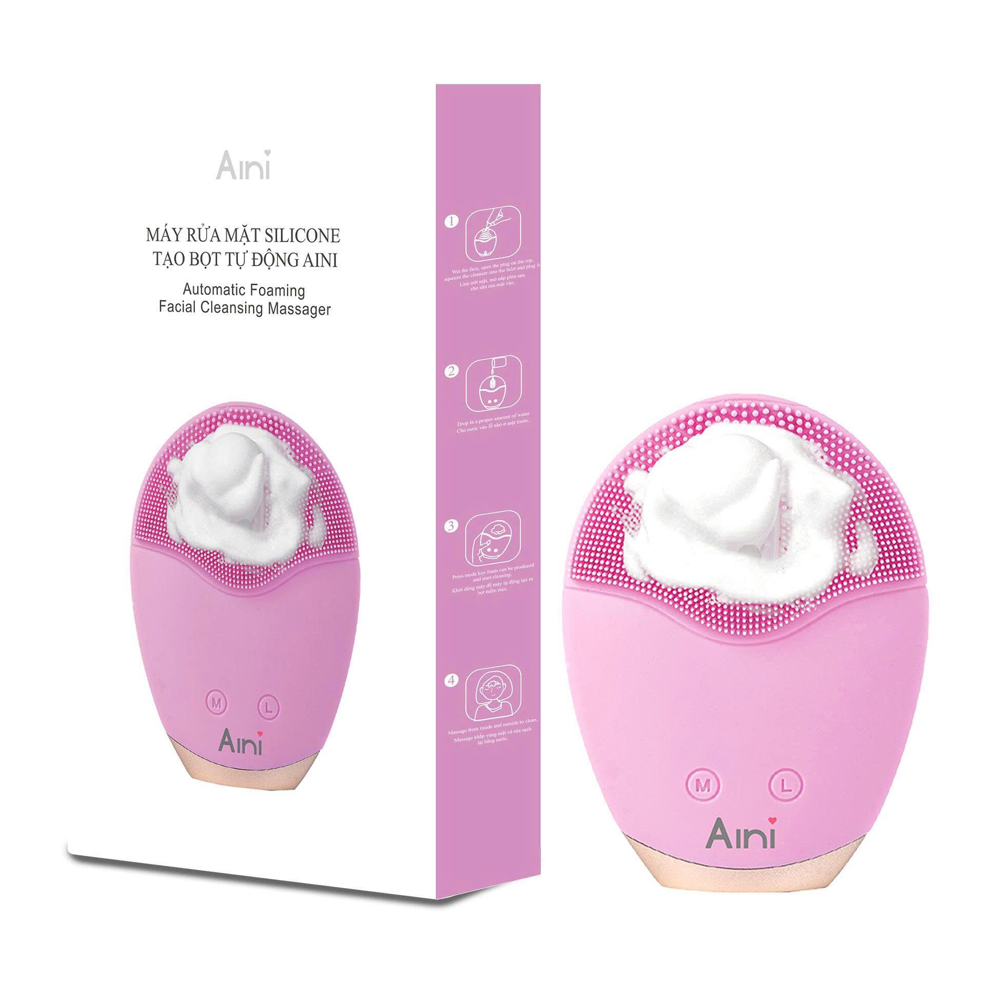 Máy rửa mặt Aini tự động với 5 chế độ rung, đầu cọ mềm mại thân thiện với làn da, máy rửa mặt thời đại công nghệ tiêu chuẩn Châu Âu Rosh phù hợp với mọi loại sửa rửa mặt. 