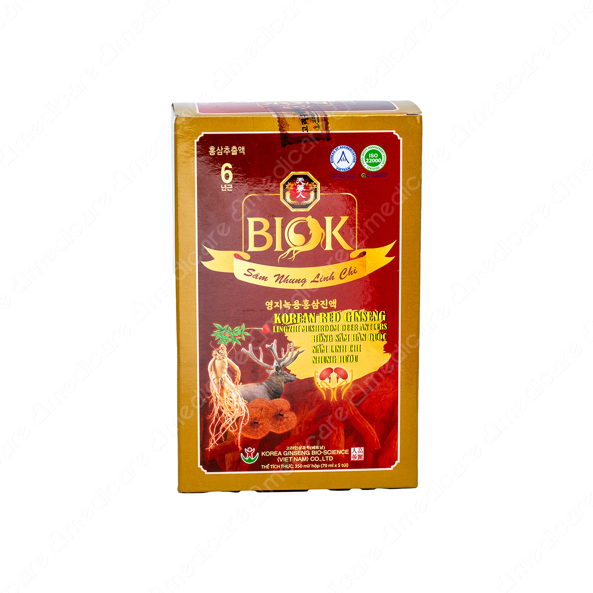 Nước Uống Bổ Dưỡng BIOK Sâm Nhung Linh Chi Hàn Quốc hộp 5 gói | 70ml
