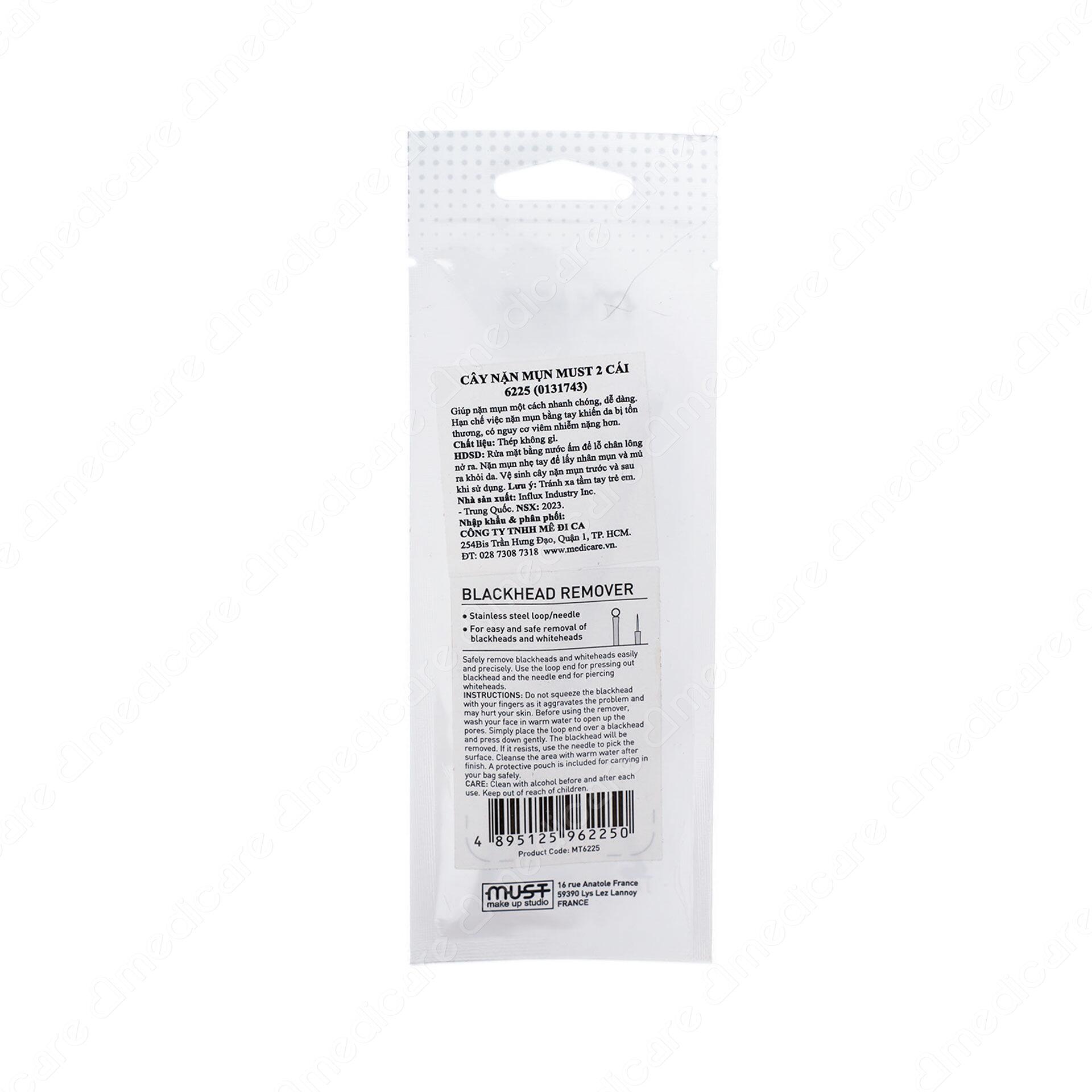 <a id="_heading=h.30j0zll"></a>Cây Nặn Mụn MUST 6225 giúp loại bỏ mụn đầu đen và mụn đầu trắng một cách an toàn dễ dàng và chính xác.