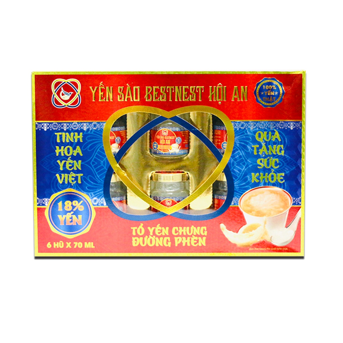 Nước Yến Sào BESTNEST 18% Yến Chưng Sẵn Đường Phèn hộp 6 lọ | 70ml