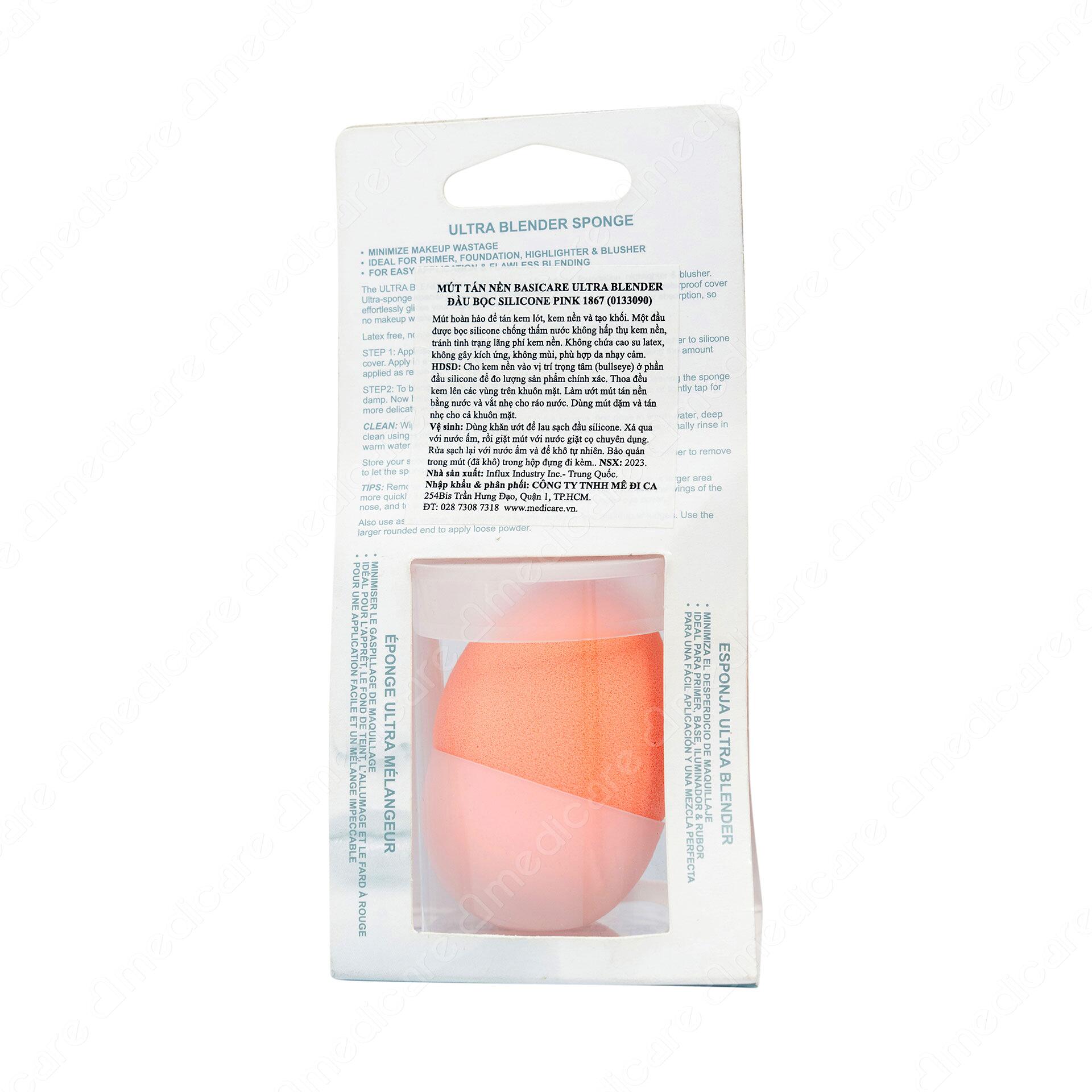 Mút Tán Nền BASICARE Silicone Pink 1868 được thiết kế thêm đầu bọc silicon cải tiến chống thấm nước giúp bạn dễ dàng tán lớp trang điểm mà không lo hấp thụ kem nền, hạn chế lãng phí mỹ phẩm, hoàn hảo để tán kem lót, kem nền và tạo khối. Không gây kích ứng, không mùi và phù hợp cho da nhạy cảm.
