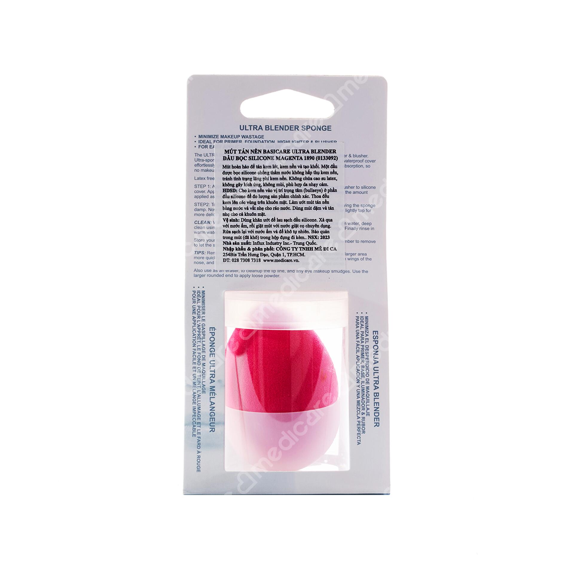 <a id="_heading=h.30j0zll"></a>Mút tán nền BASICARE Silicone Pink 1890 được thiết kế thêm đầu bọc silicon cải tiến chống thấm nước giúp bạn dễ dàng tán lớp trang điểm mà không lo hấp thụ kem nền, hạn chế lãng phí mỹ phẩm, hoàn hảo để tán kem lót, kem nền và tạo khối. Không gây kích ứng, không mùi và phù hợp cho da nhạy cảm.