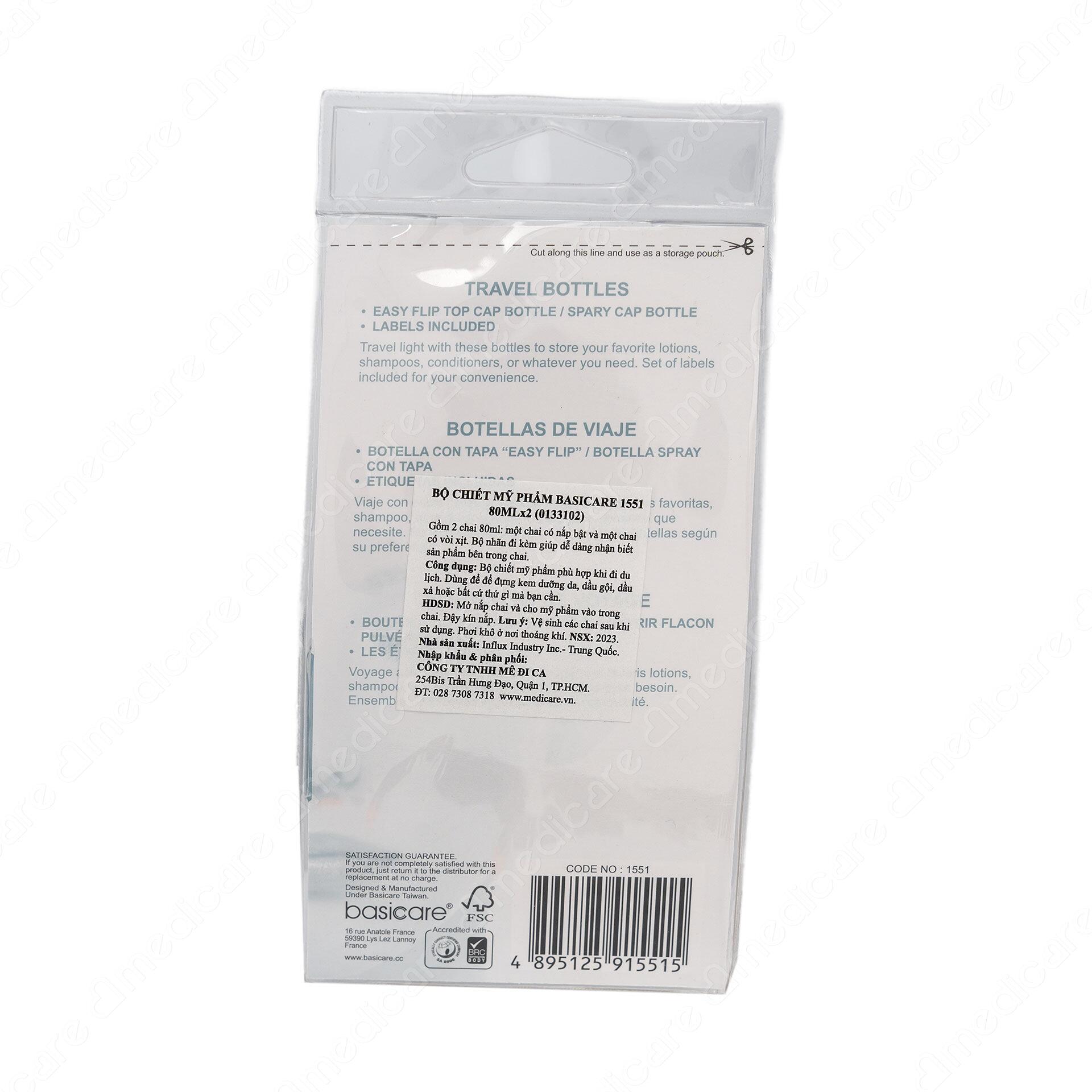 Bộ Chiết Mỹ Phẩm BASICARE 1103 có thiết kế nhỏ gọn, thích hợp để mang theo khi đi du lịch, dùng để đựng kem dưỡng da, dầu gội, dầu xả,.tiết kiệm diện tích vali mà vẫn đáp ứng đầy đủ nhu cầu của bạn.