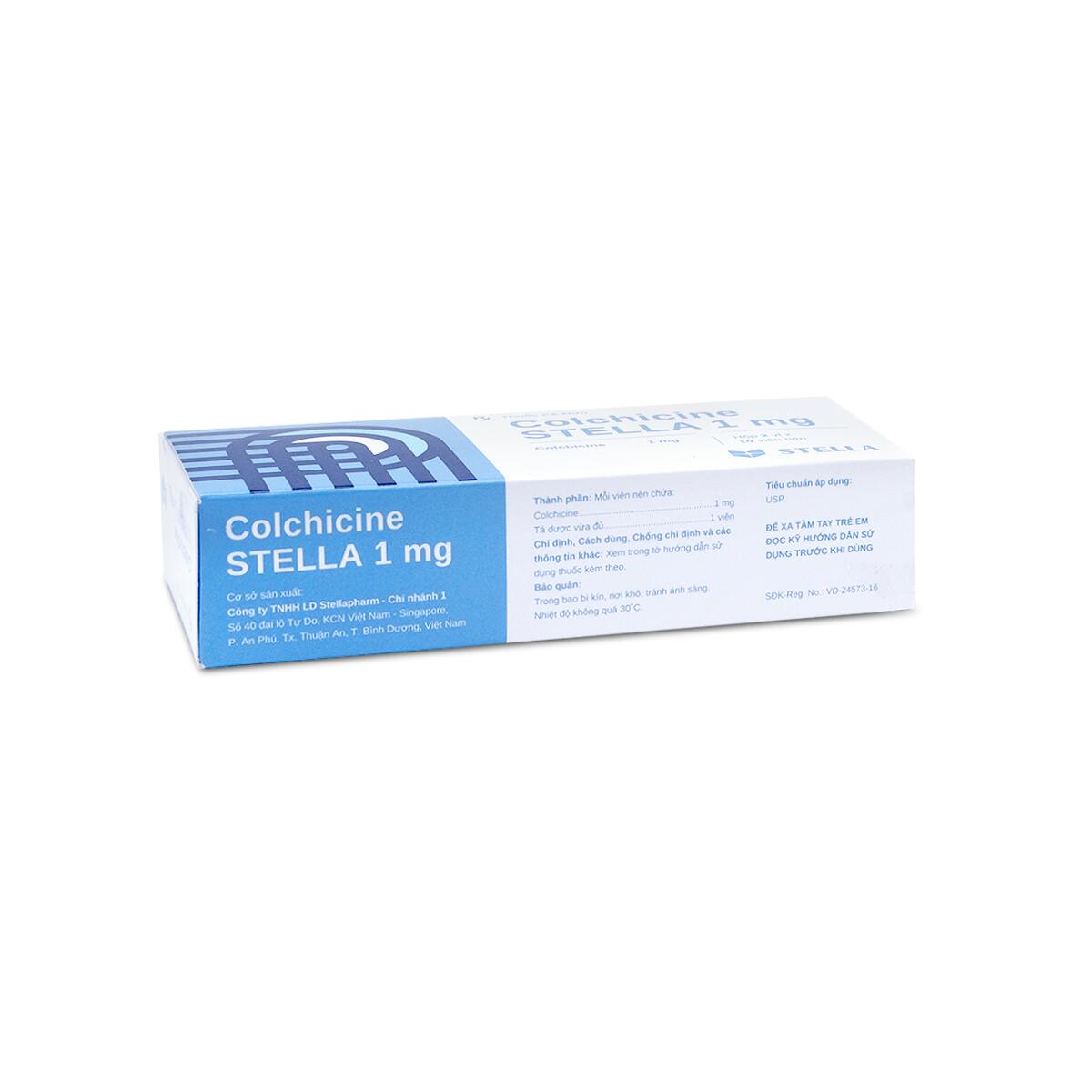 Thuốc Colchicine Stella có thành phần chính là Colchicin. Đây là thuốc được chỉ định để điều trị cơn gút cấp và phòng ngừa ngắn hạn trong quy trình điều trị khởi đầu với Allopurinol và các thuốc gây uric niệu.