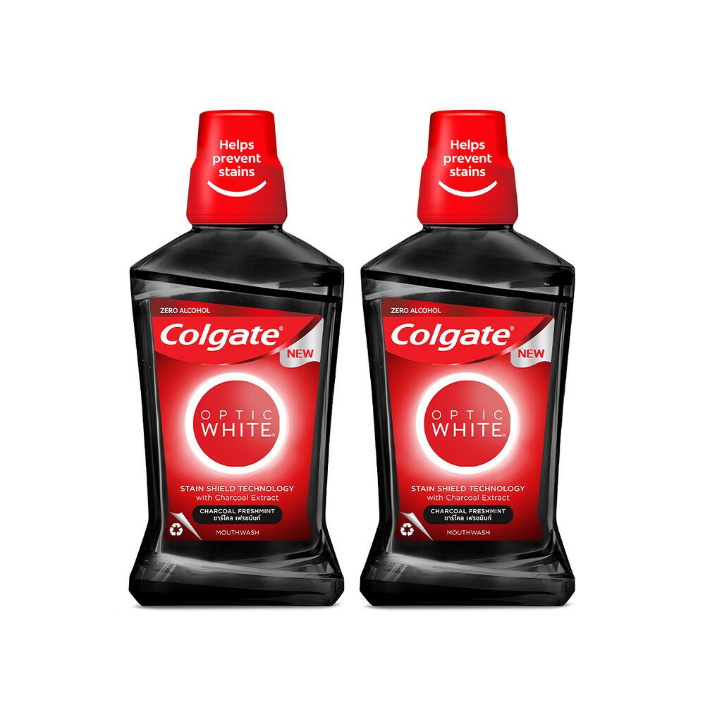 Bộ Nước Súc Miệng COLGATE Optic White Charcoal Freshmint | Bộ 2 chai x 500ml