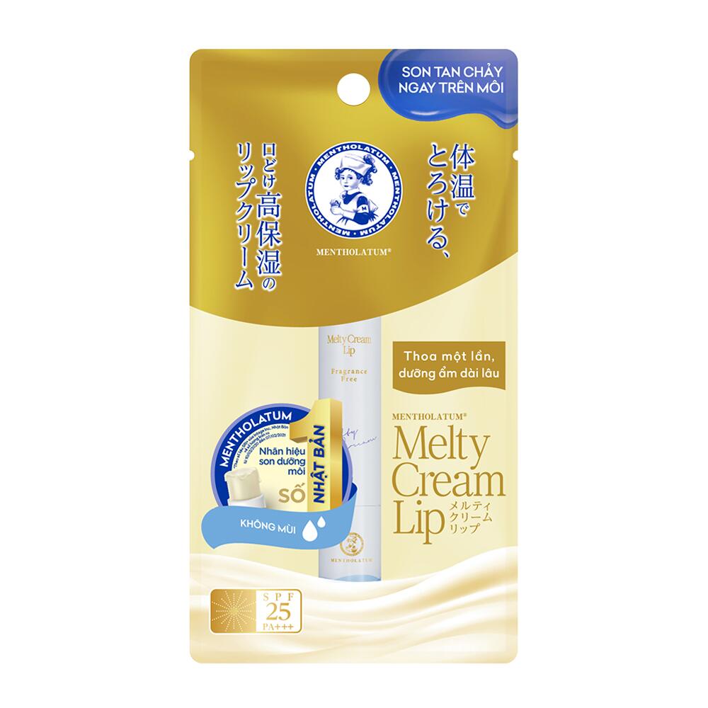 Son Dưỡng MENTHOLATUM Melty Cream Lip Fragrance Free SPF25 PA+++ | 2.4g