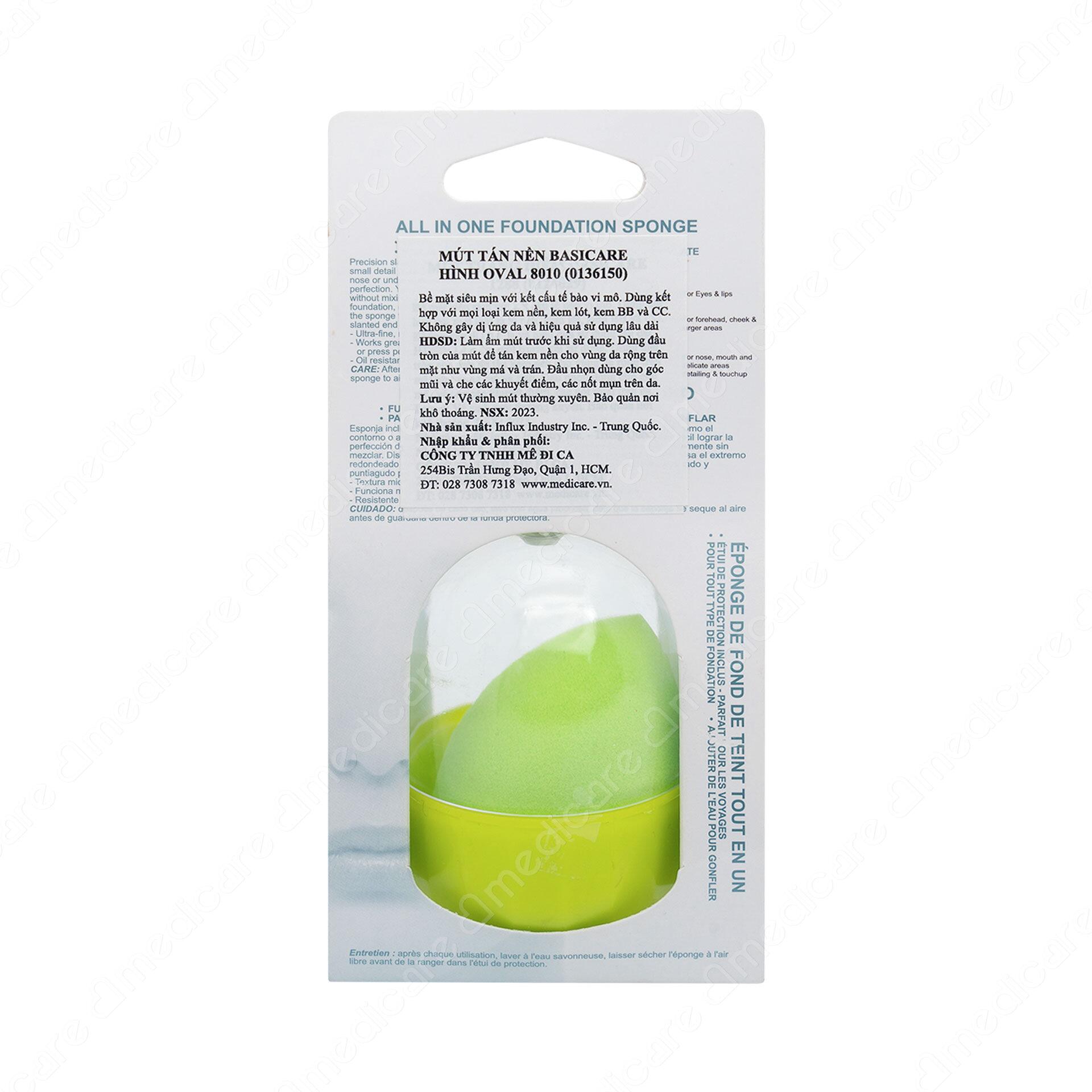Mút Trang Điểm BASICARE Hình Oval 8010 với thiết kế nhỏ gọn, tiện dụng, hỗ trợ trang điểm hằng ngày và bỏ vào túi xách khi đi ra ngoài. Được thiết kế cho bất kỳ loại kem nền dạng lỏng kem và bột nào kem lót kem BB và CC.