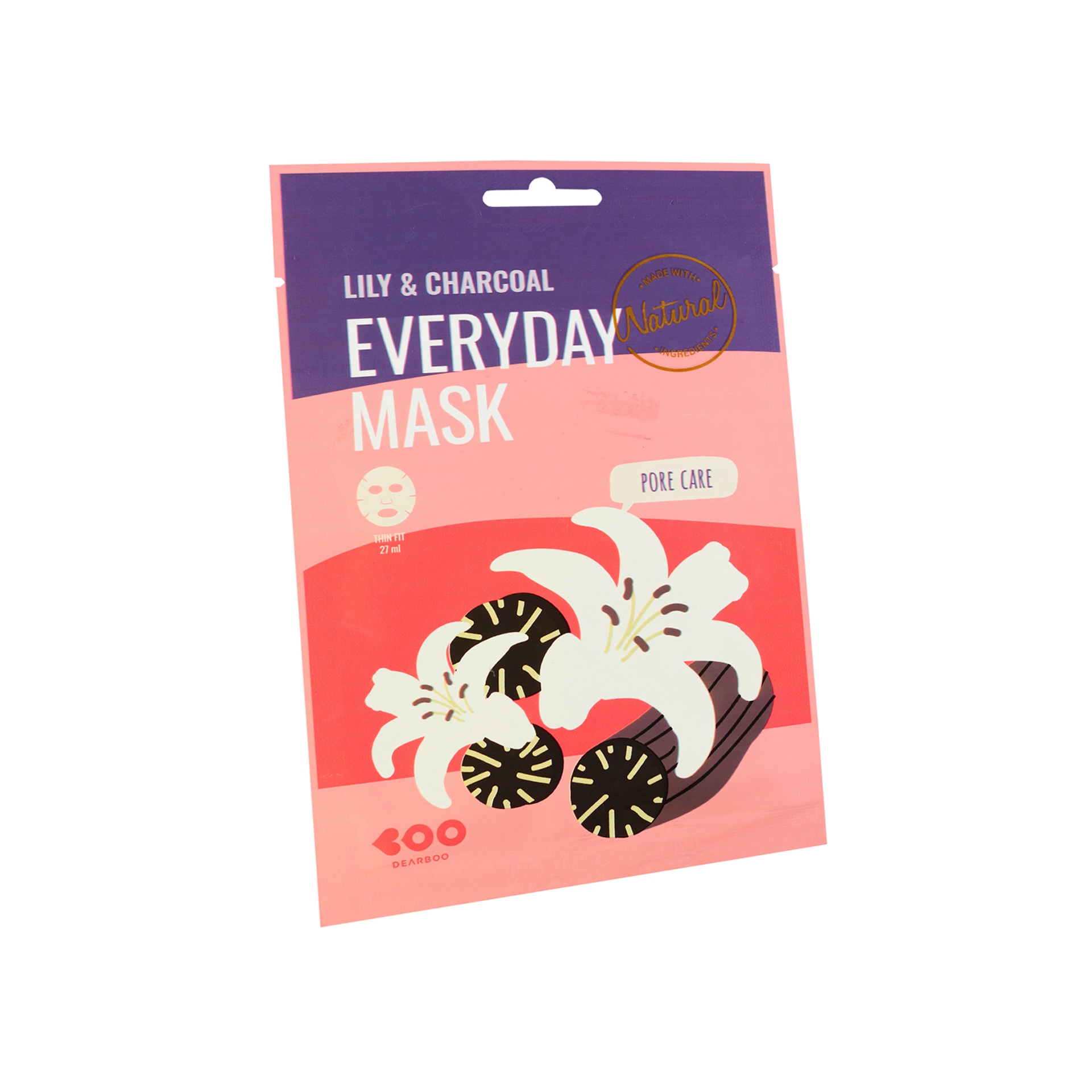 Mặt Nạ DEARBOO Lily &amp; Charcoal với chiết xuất từ rễ hoa ly và than hoạt tính giúp giảm phản ứng kích ứng của làn da nhạy cảm, giúp làm dịu da và kiểm soát bã nhờn thu nhỏ lỗ chân lông giúp da căng bóng và ẩm mịn.