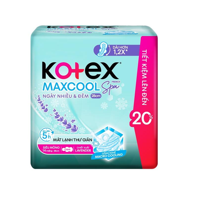 Băng Vệ Sinh KOTEX MaxCool French Spa Siêu Mỏng Cánh 28cm | 14 miếng