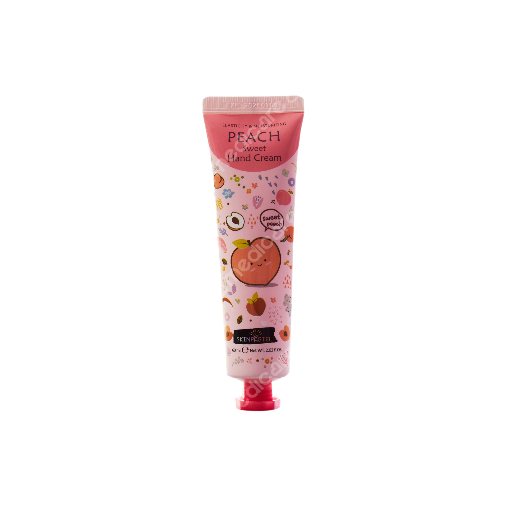 Kem dưỡng tay SKINPASTEL peach chứa bơ hạt mỡ thẩm thấu nhẹ nhàng vào da và độ ẩm của chiết xuất quả đào giúp cung cấp hiệu quả dưỡng ẩm và làm dịu da.