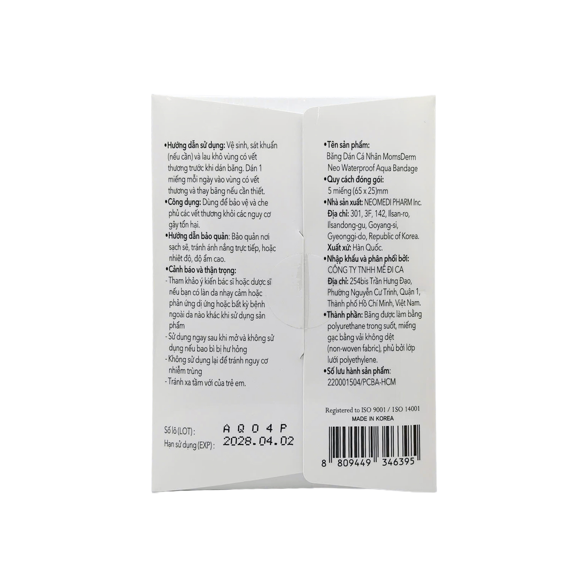 Băng Dán Cá Nhân MOMSDERM Neo Aqua Bandage trong suốt chống thấm nước loại tiêu chuẩn gồm 5 cái kích thước 65x25mm, có thiết kế phù hợp với các vết thương nhỏ ở nhiều vị trí khác nhau để bảo vệ và che phủ các vết thương khỏi các nguy cơ gây tổn hại.<p><strong>&nbsp;</strong></p>Từng sản phẩm được đóng gói riêng lẻ để đảm bảo băng dán vô trùng 100%.