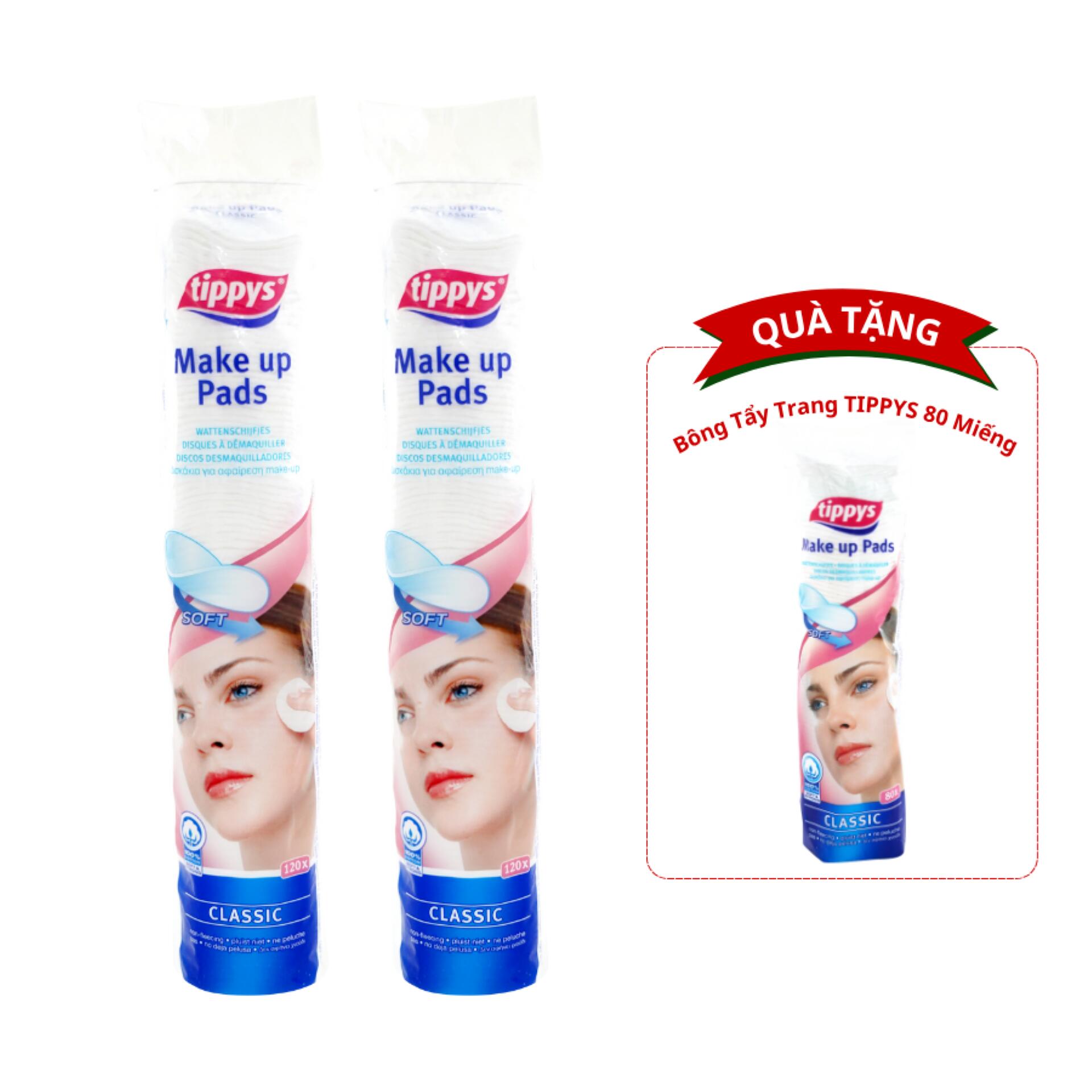 Bộ 2 Bông Tẩy Trang TIPPYS 120 Miếng Tặng 1 Bông Tẩy Trang TIPPYS 80 Miếng