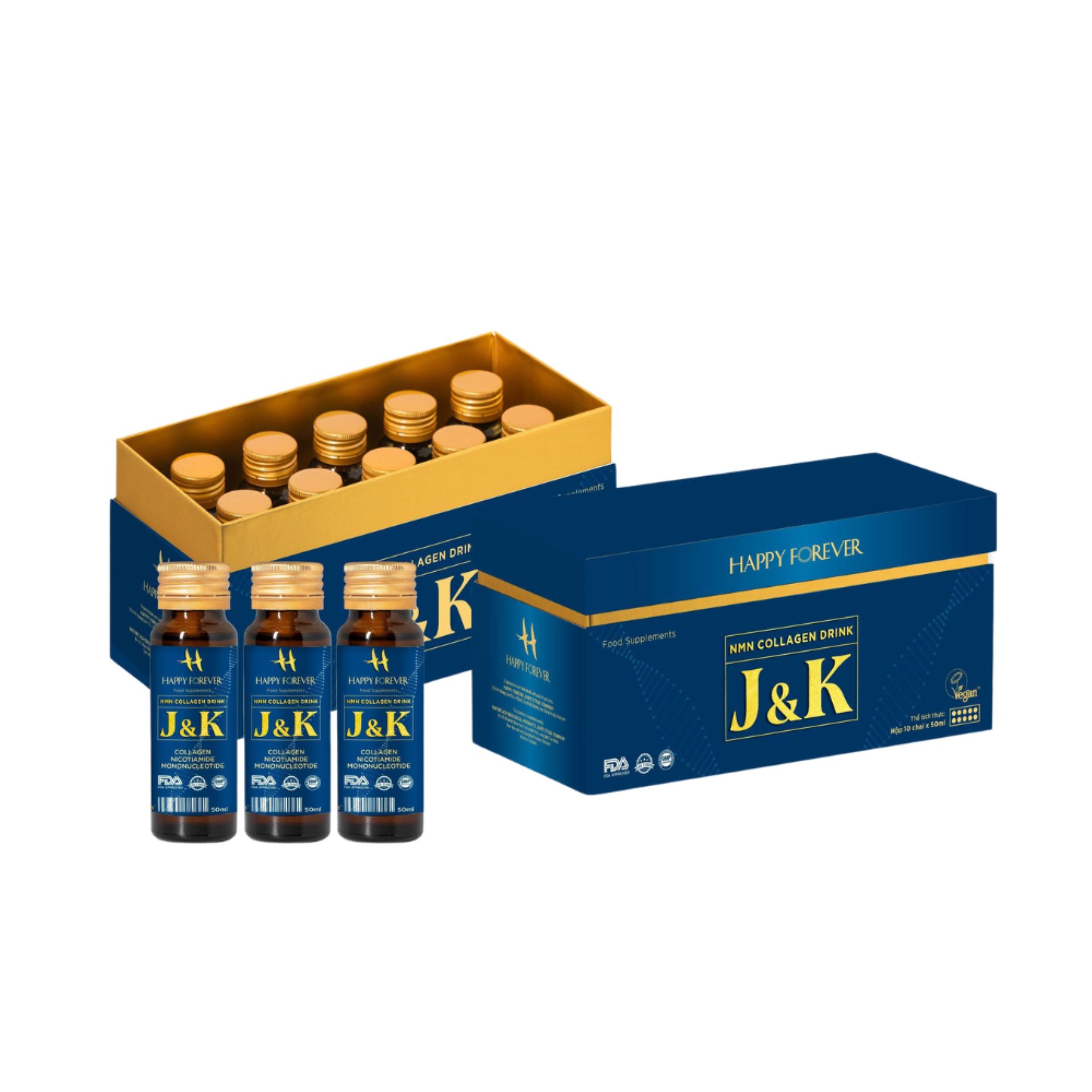 Nước Uống NMN Collagen J&K Hỗ Trợ Làm Đẹp Da | hộp 10 chai