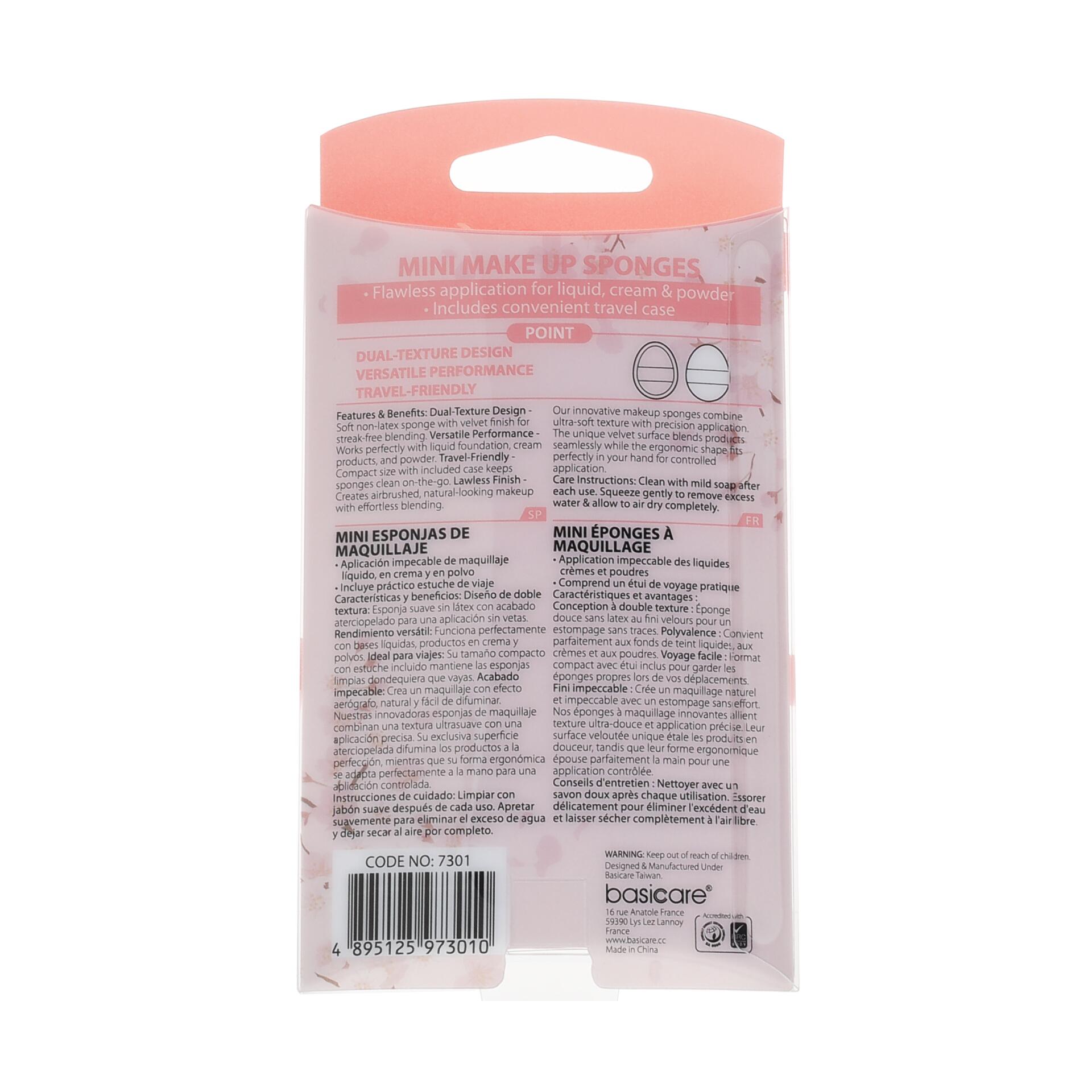 Bộ gồm 1 mút tán nền mini (không chứa latex) và 2 bông phấn mini (nhung), kèm hộp đựng tiện lợi. Giúp lớp nền mịn màng, đều màu và hoàn hảo.