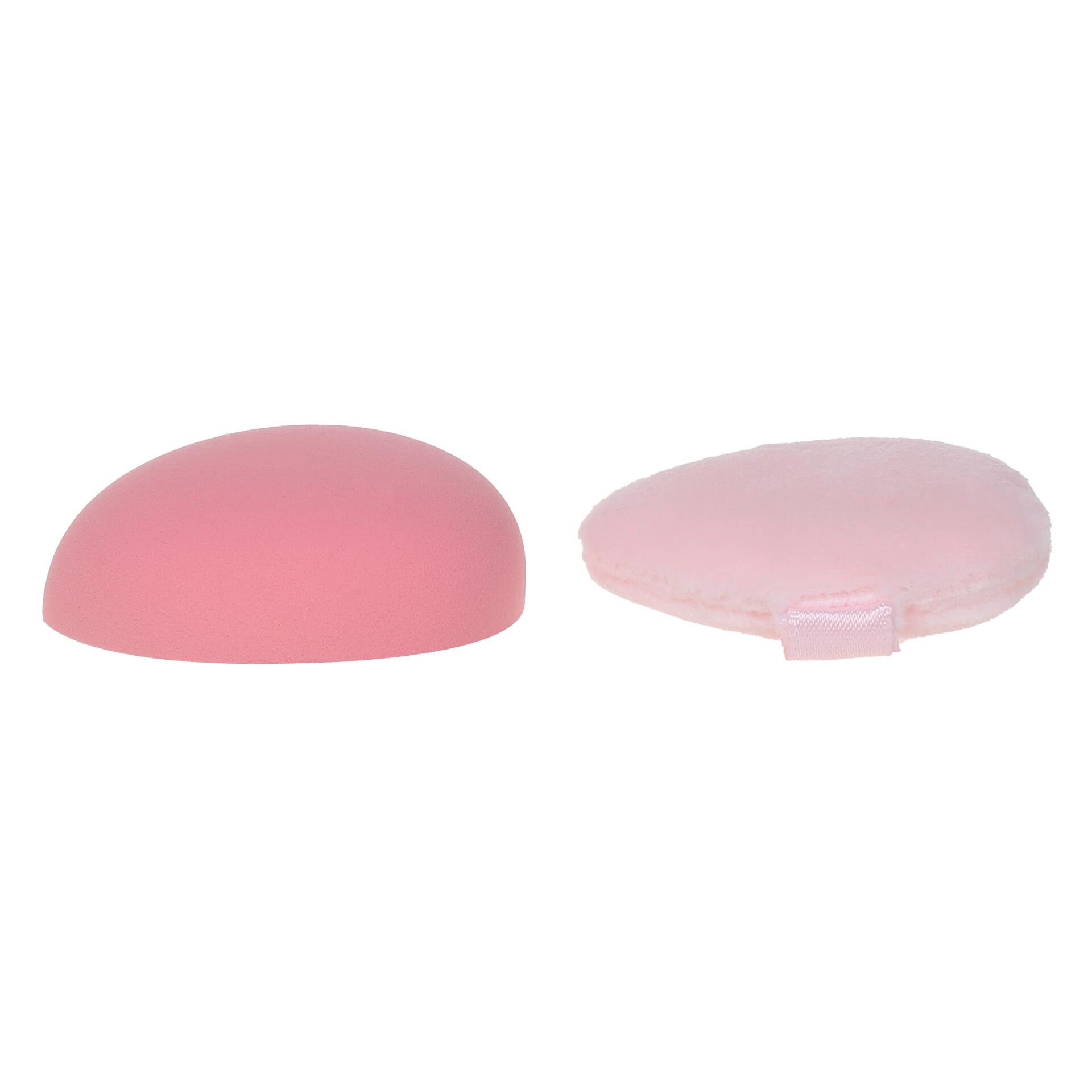 Bộ gồm 1 mút tán nền mini (không chứa latex) và 2 bông phấn mini (nhung), kèm hộp đựng tiện lợi. Giúp lớp nền mịn màng, đều màu và hoàn hảo.