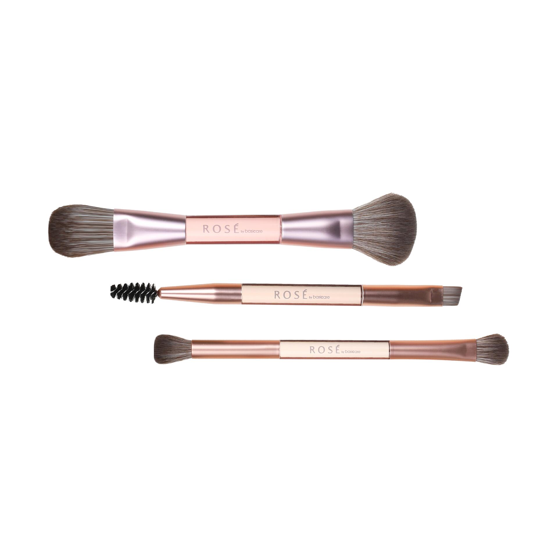 Bộ cọ trang điểm gồm 3 cọ hai đầu, lông cọ làm từ sợi tổng hợp mềm mại. Dùng cho trang điểm mặt và mắt - giúp tán nền, định hình lông mày và phủ phấn mắt
