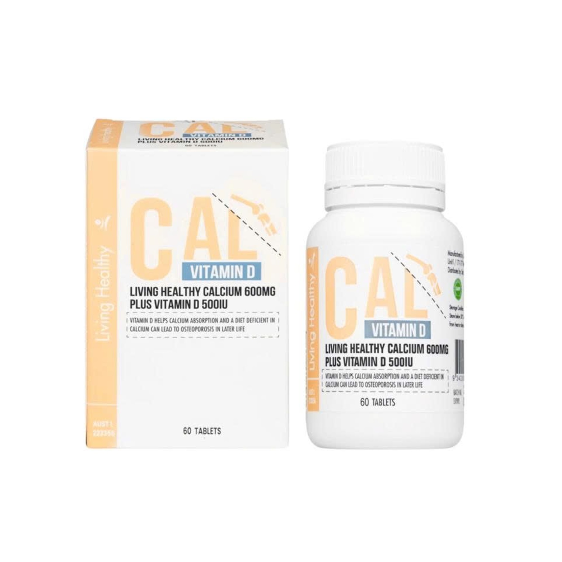 TPBVSK Viên Uống LIVING HEALTHY Calcium 600mg Plus Vitamin D 500IU | Hộp 60 viên