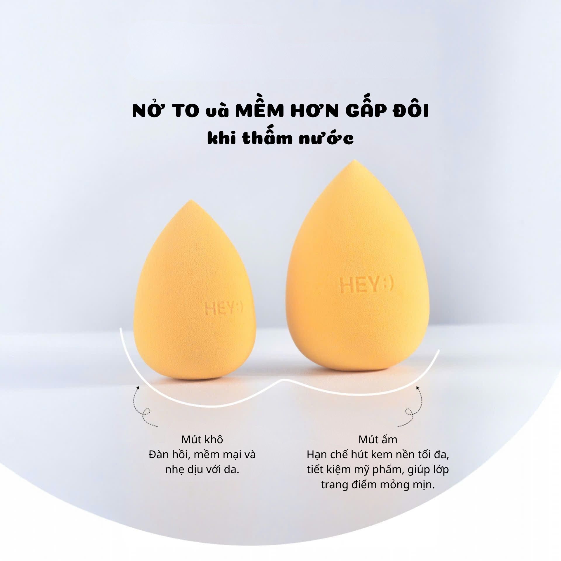 Mút trang điểm hình giọt nước, chất liệu mềm mịn, đàn hồi tốt. Dùng được cả khô và ướt, giúp tán kem nền đều màu, mịn và tự nhiên.