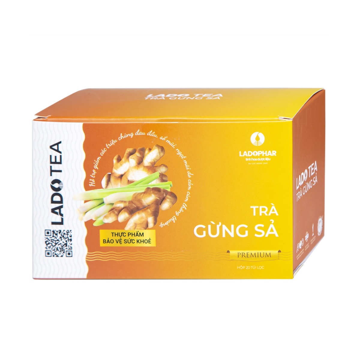 Trà Túi Lọc Gừng Sả LADO Premium Hỗ Trợ Giảm Các Triệu Chứng Cảm Cúm | 20 túi