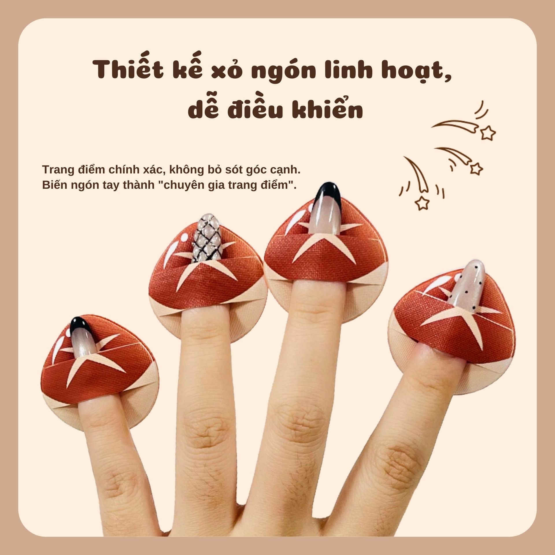 Gói gồm 4 mút tán nền mini hình nấm dễ thương với chất liệu mềm mịn cùng thiết kế nhỏ gọn. Dễ thao tác, giúp tán đều lớp nền và che phủ khuyết điểm trên khuôn mặt. Tạo lớp trang điểm mịn màng, tự nhiên.