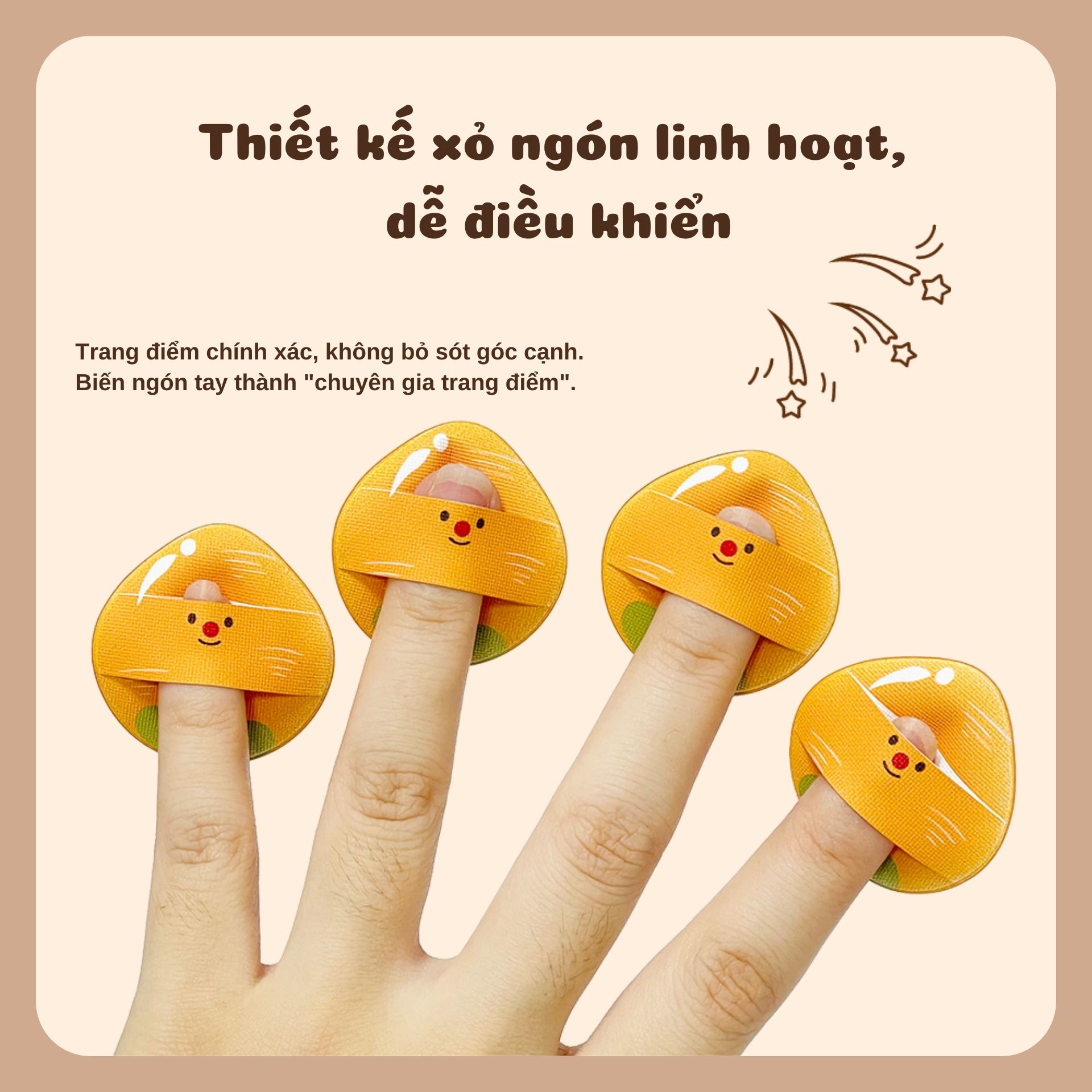 Gói gồm 4 mút tán nền mini hình cả rốt với chất liệu mềm mịn cùng thiết kế nhỏ gọn. Dễ thao tác, giúp tán đều lớp nền và che phủ khuyết điểm trên khuôn mặt. Tạo lớp trang điểm mịn màng, tự nhiên.