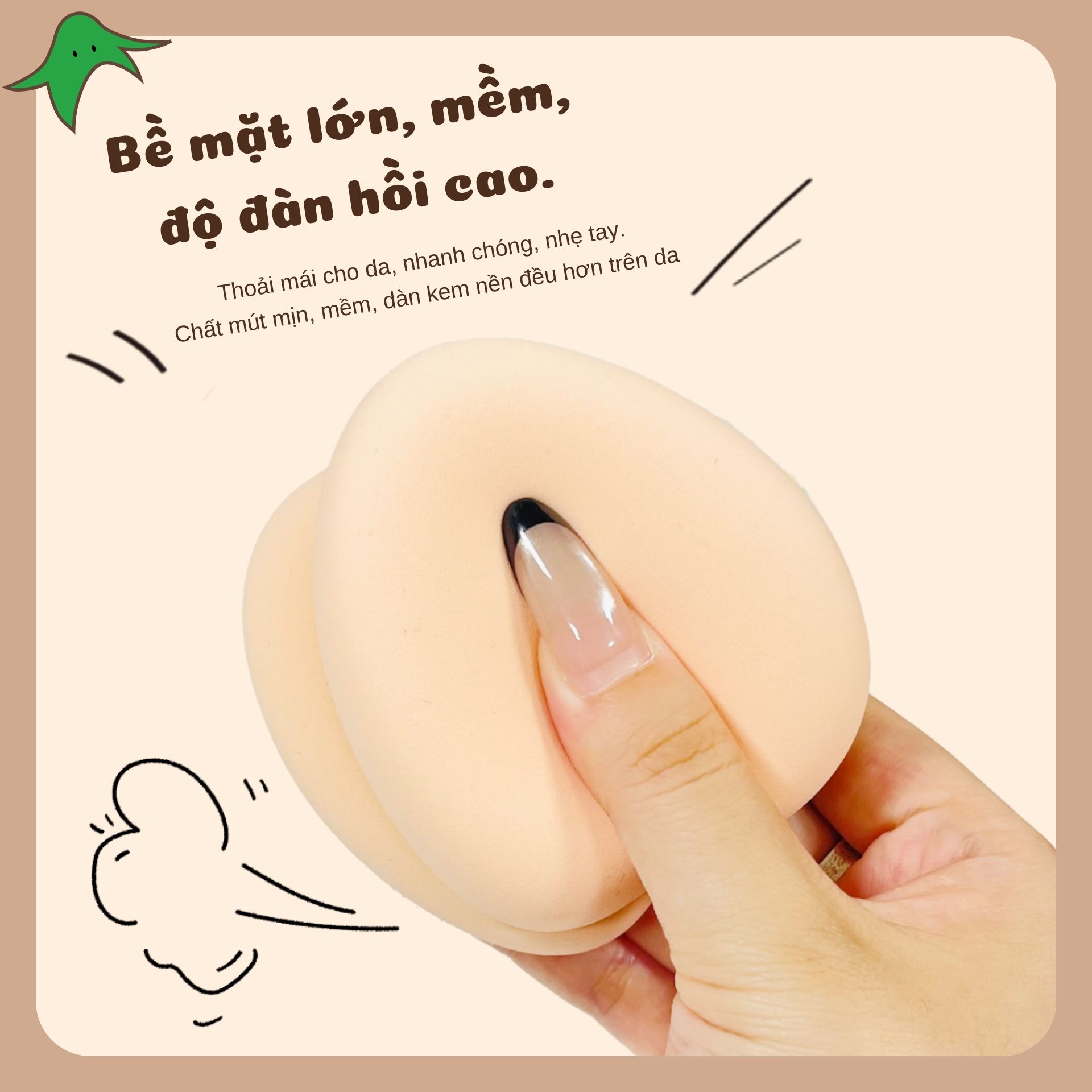 Bộ 2 mút trang điểm gồm một mút lớn và một mút mini hình trái bắp dễ thương. Chất liệu mềm mịn, đàn hồi tốt. Dùng được cả khô và ướt, giúp tán kem nền nhanh, đều màu, mịn và tự nhiên.