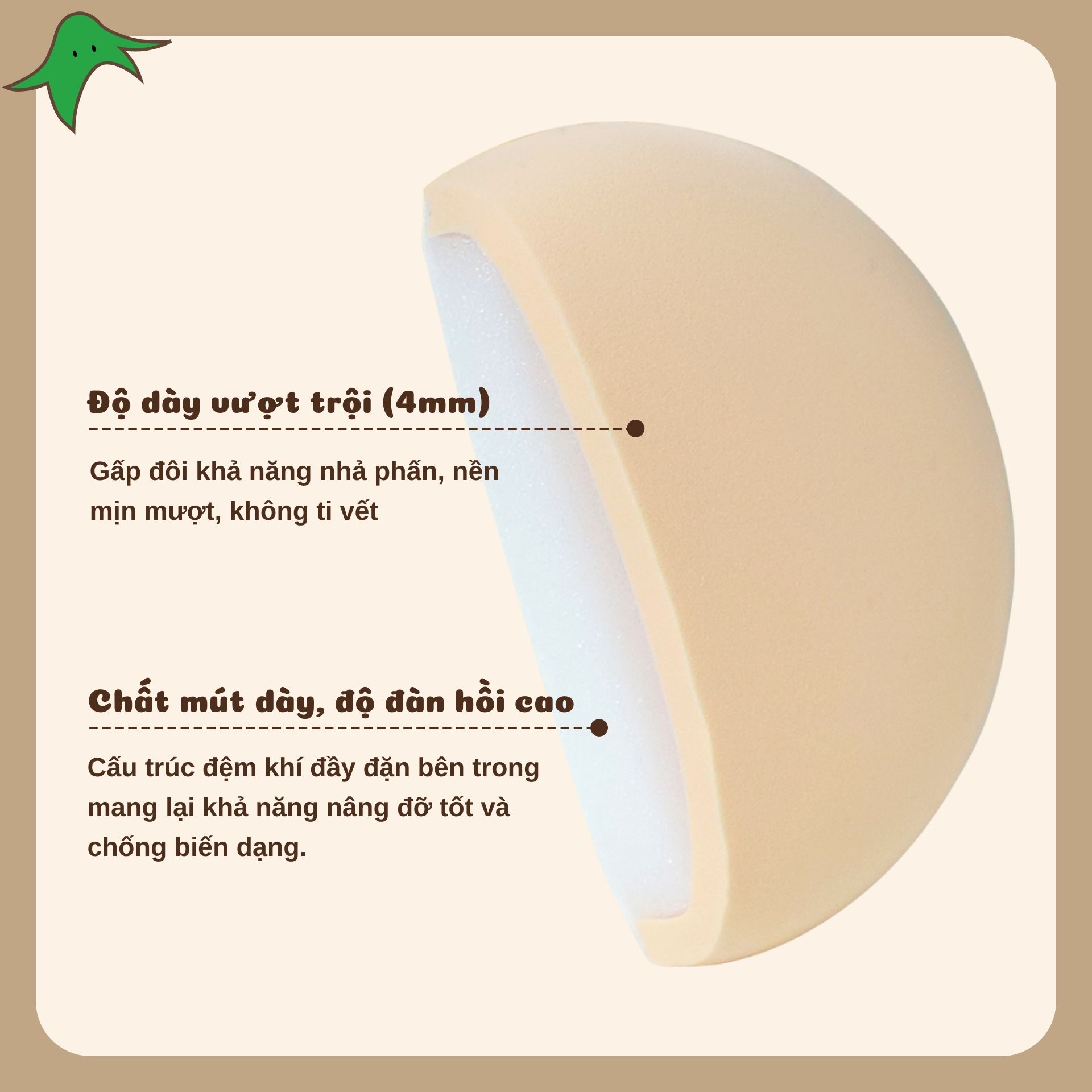Mút trang điểm hình trái bắp dễ thương, kích thước to, chất liệu mềm mịn, đàn hồi tốt. Dùng được cả khô và ướt, giúp tán kem nền nhanh, đều màu, mịn và tự nhiên.