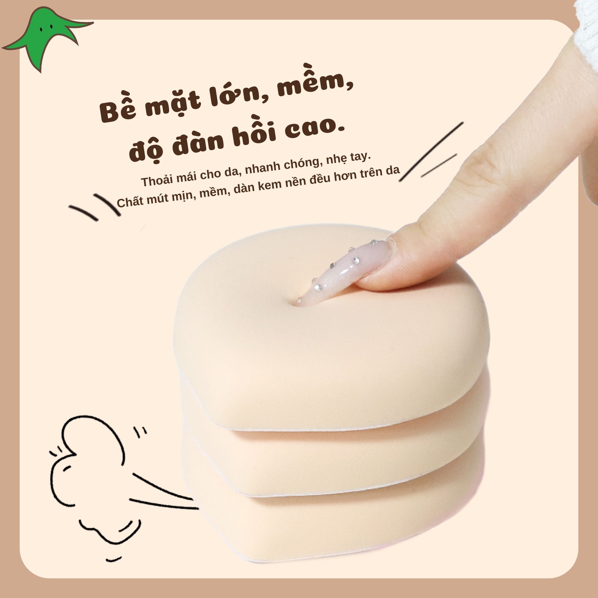 Mút trang điểm hình trái bắp dễ thương, kích thước to, chất liệu mềm mịn, đàn hồi tốt. Dùng được cả khô và ướt, giúp tán kem nền nhanh, đều màu, mịn và tự nhiên.