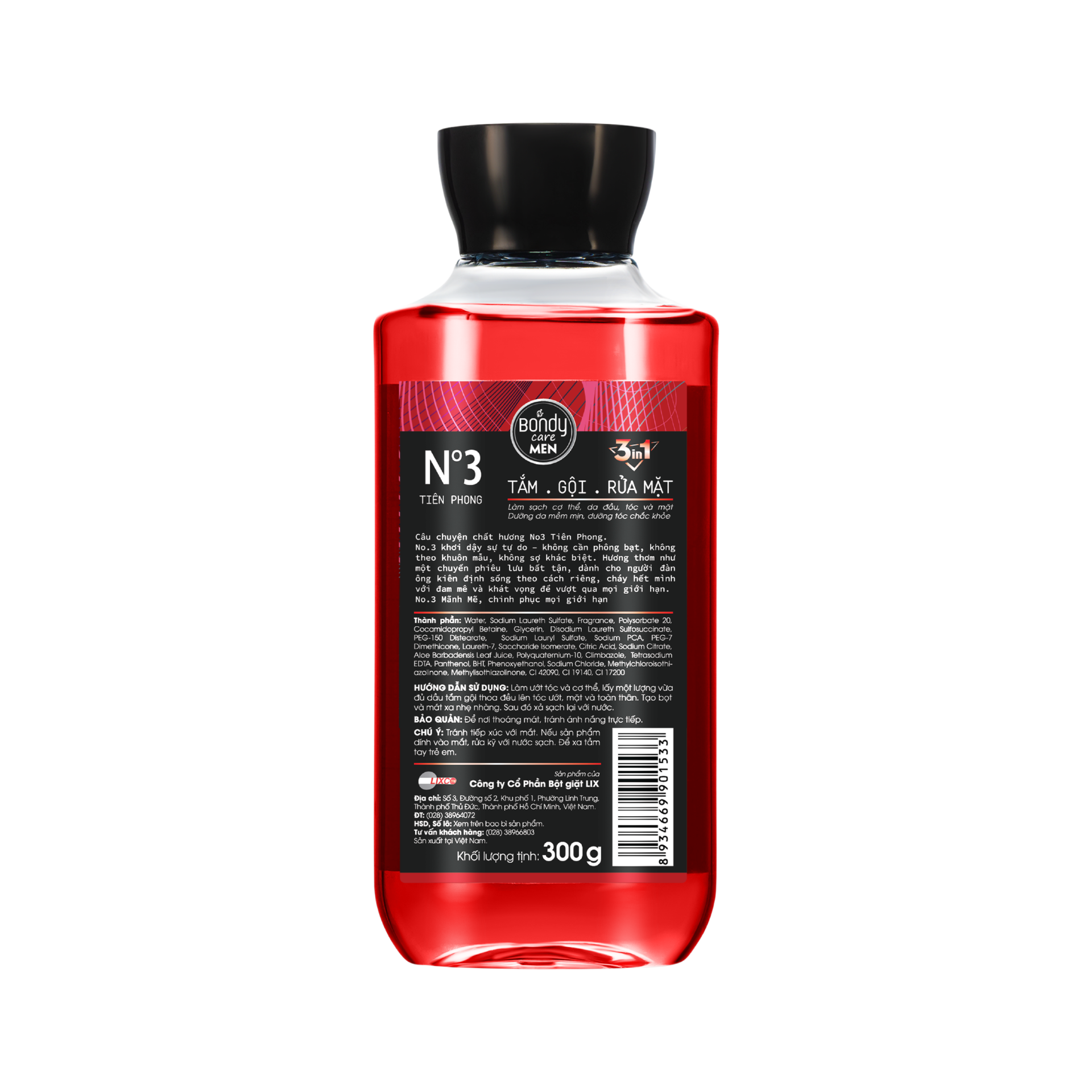 Tắm Gội 3in1 BONDY CARE MEN làm sạch tóc, da đầu, mặt và cơ thể.