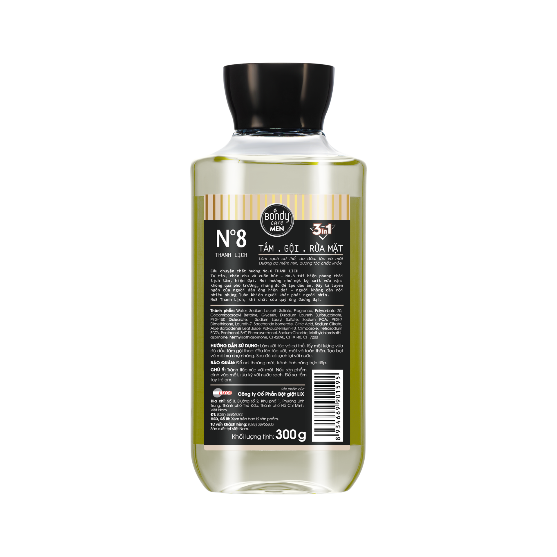 Tắm Gội 3in1 BONDY CARE MEN làm sạch tóc, da đầu, mặt và cơ thể.