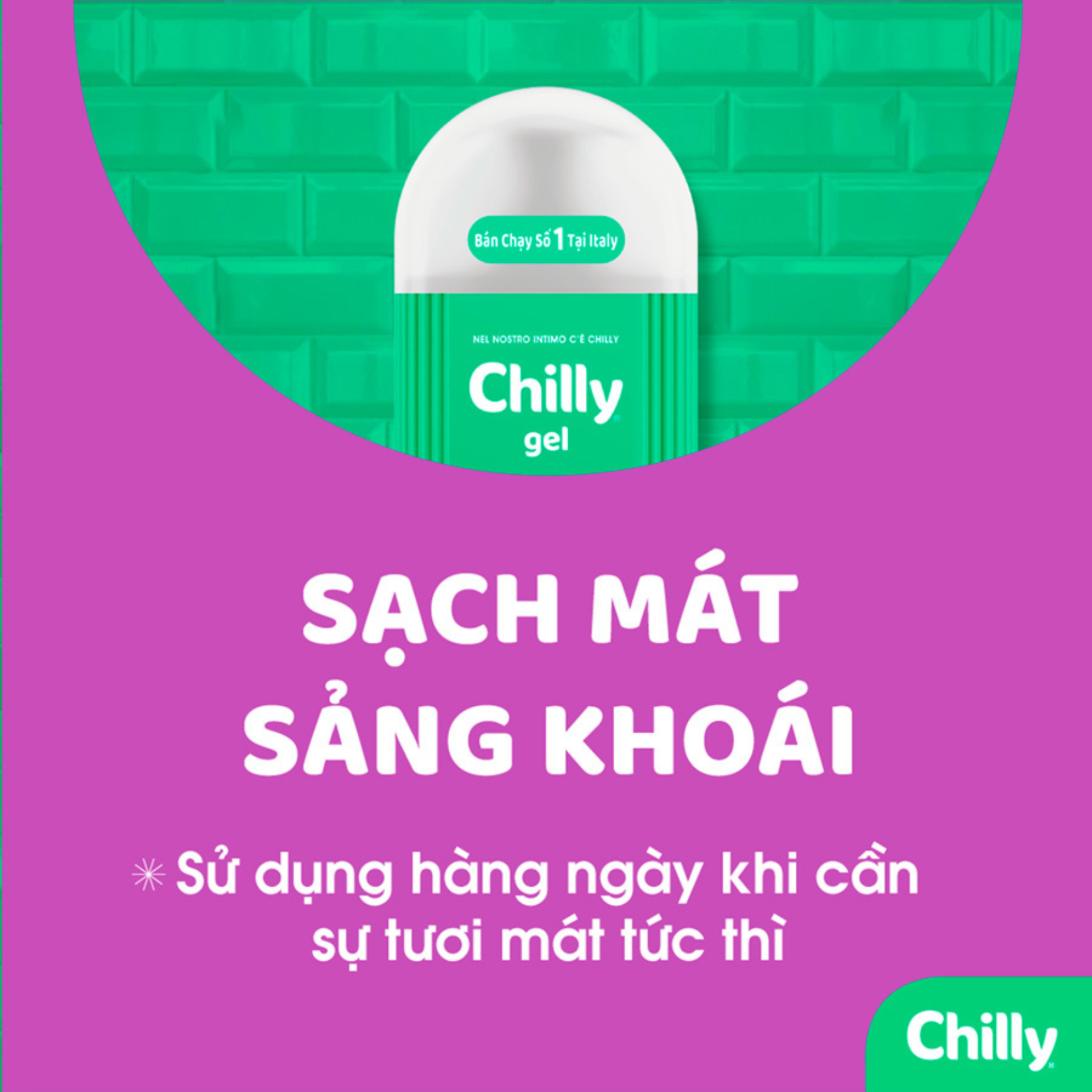 Dung Dịch Vệ Sinh Phụ Nữ CHILLY Gel Se Lạnh Tươi Mát giúp ngăn ngừa và hạn chế mùi hôi khó chịu, tạo cảm giác tươi mát với hương bạc hà tự nhiên.