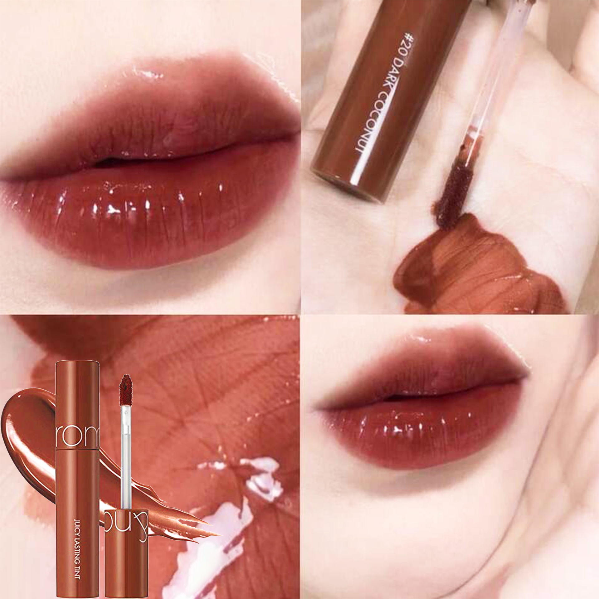 Romand Juicy Lasting Tint là dòng son tint bóng quốc dân đến từ Hàn Quốc. Son nổi bật với chất lỏng trong trẻo tựa kẹo hồ lô, giữ màu tốt và tạo hiệu ứng căng mọng cho đôi môi, giúp gương mặt tươi tắn suốt nhiều giờ.
