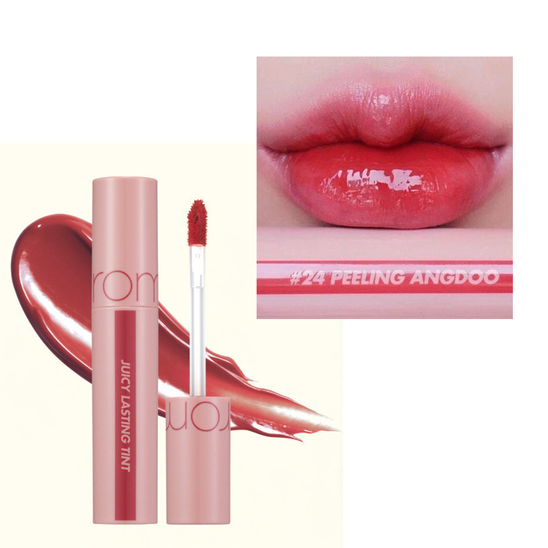 Romand Juicy Lasting Tint là dòng son tint bóng quốc dân đến từ Hàn Quốc. Son nổi bật với chất lỏng trong trẻo tựa kẹo hồ lô, giữ màu tốt và tạo hiệu ứng căng mọng cho đôi môi, giúp gương mặt tươi tắn suốt nhiều giờ.